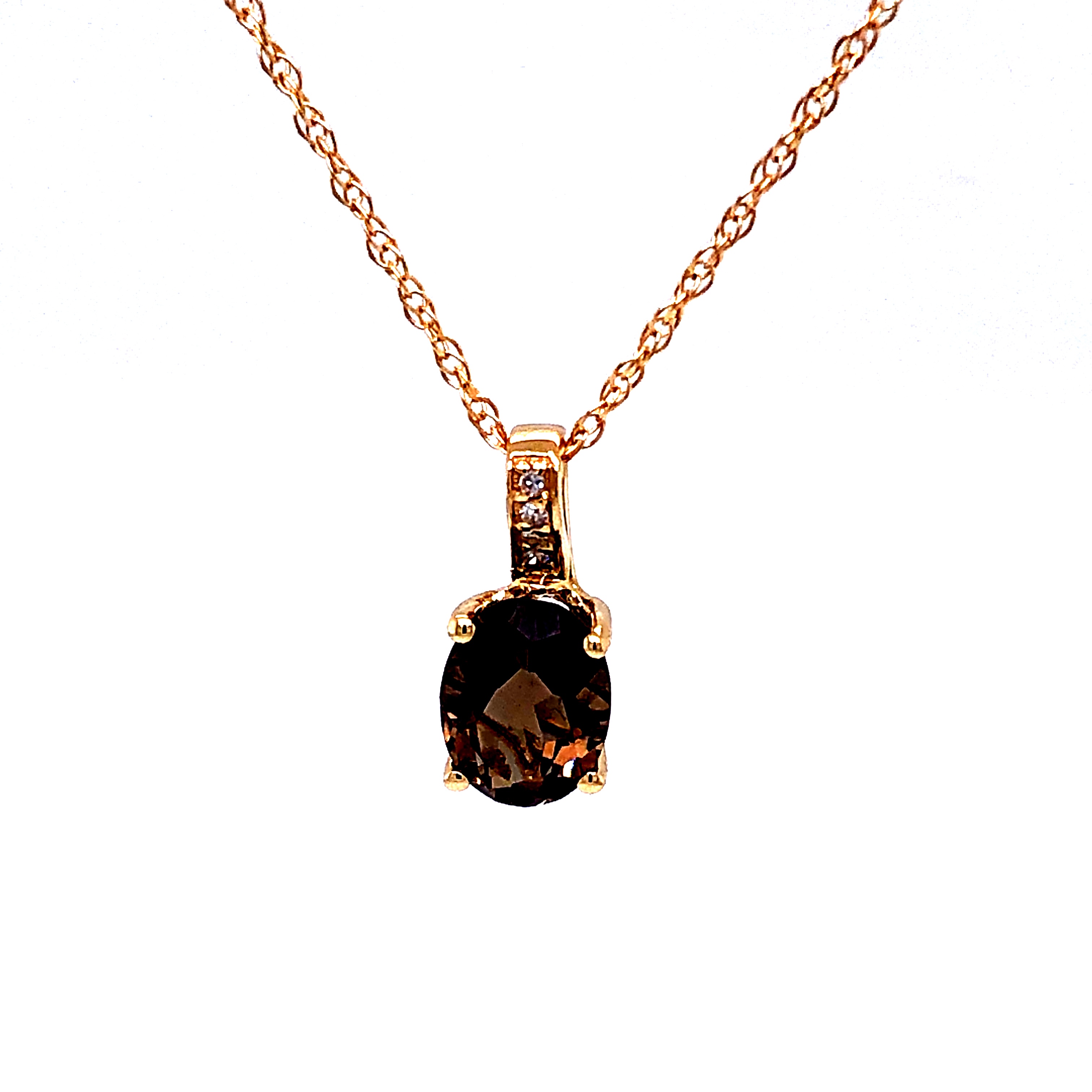 14k Yellow Gold Smokey Quartz And Diamond Pendant