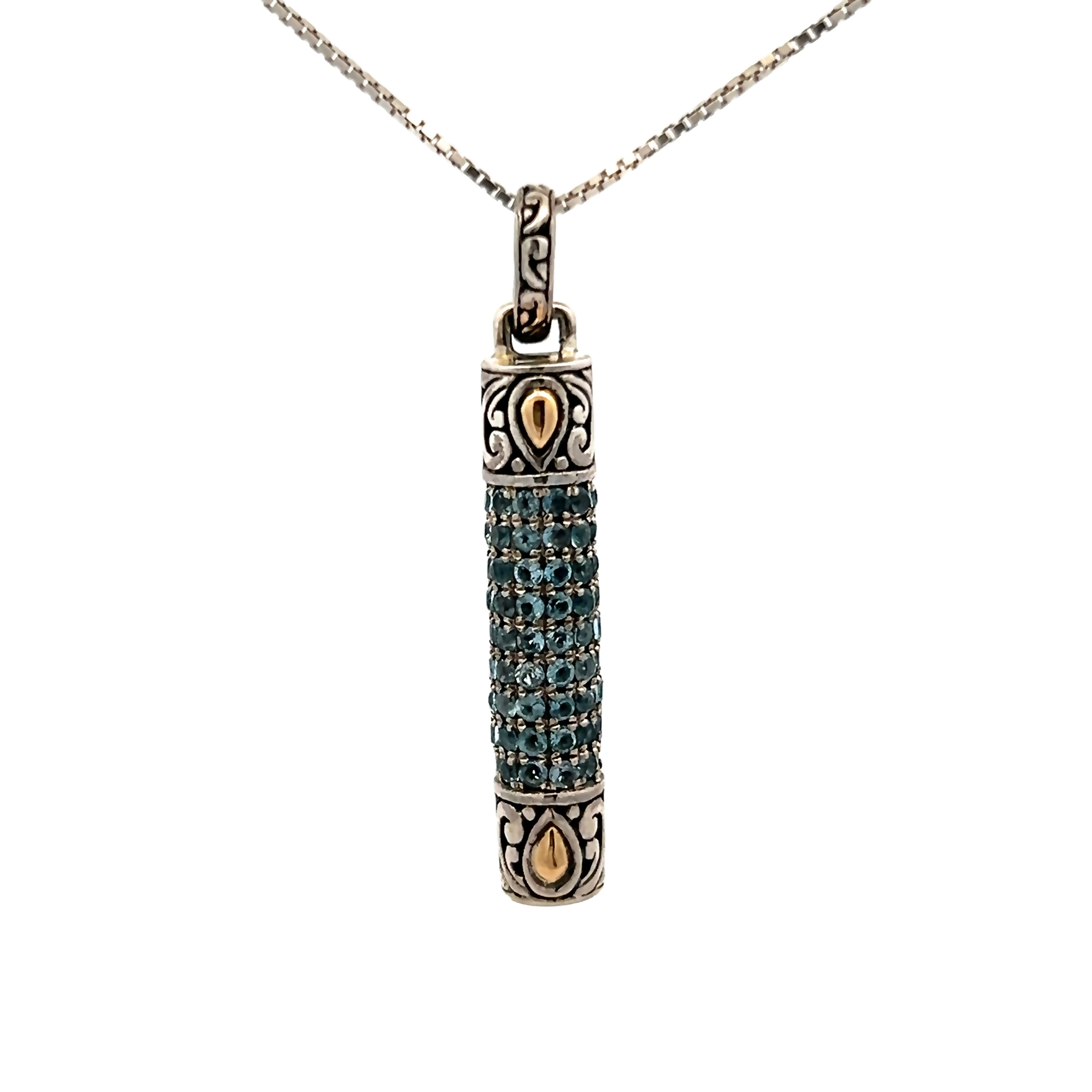 SS/18k pave Blue Topaz pendant