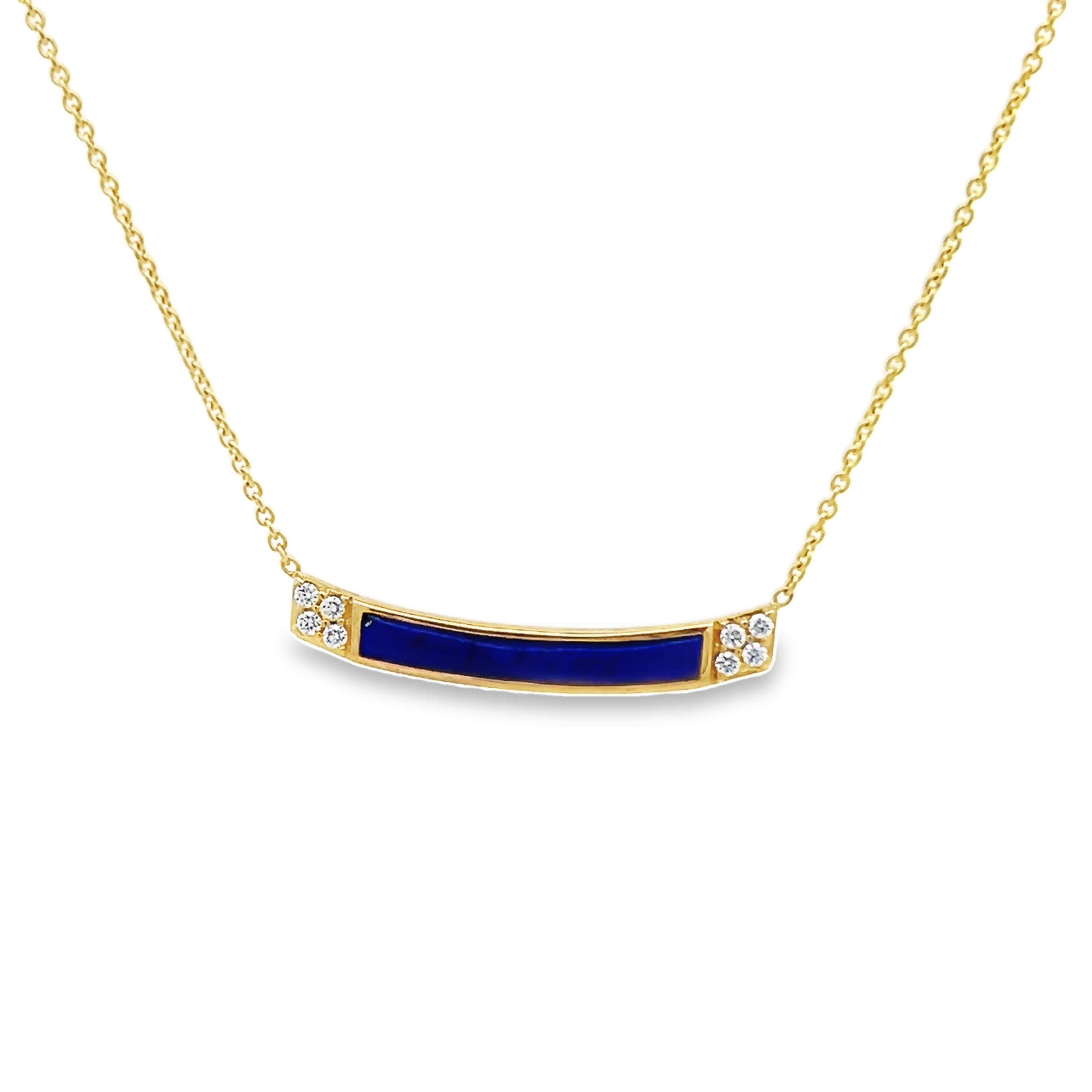 14k Yellow Gold Lapis Lazuli Curved Bar Necklace