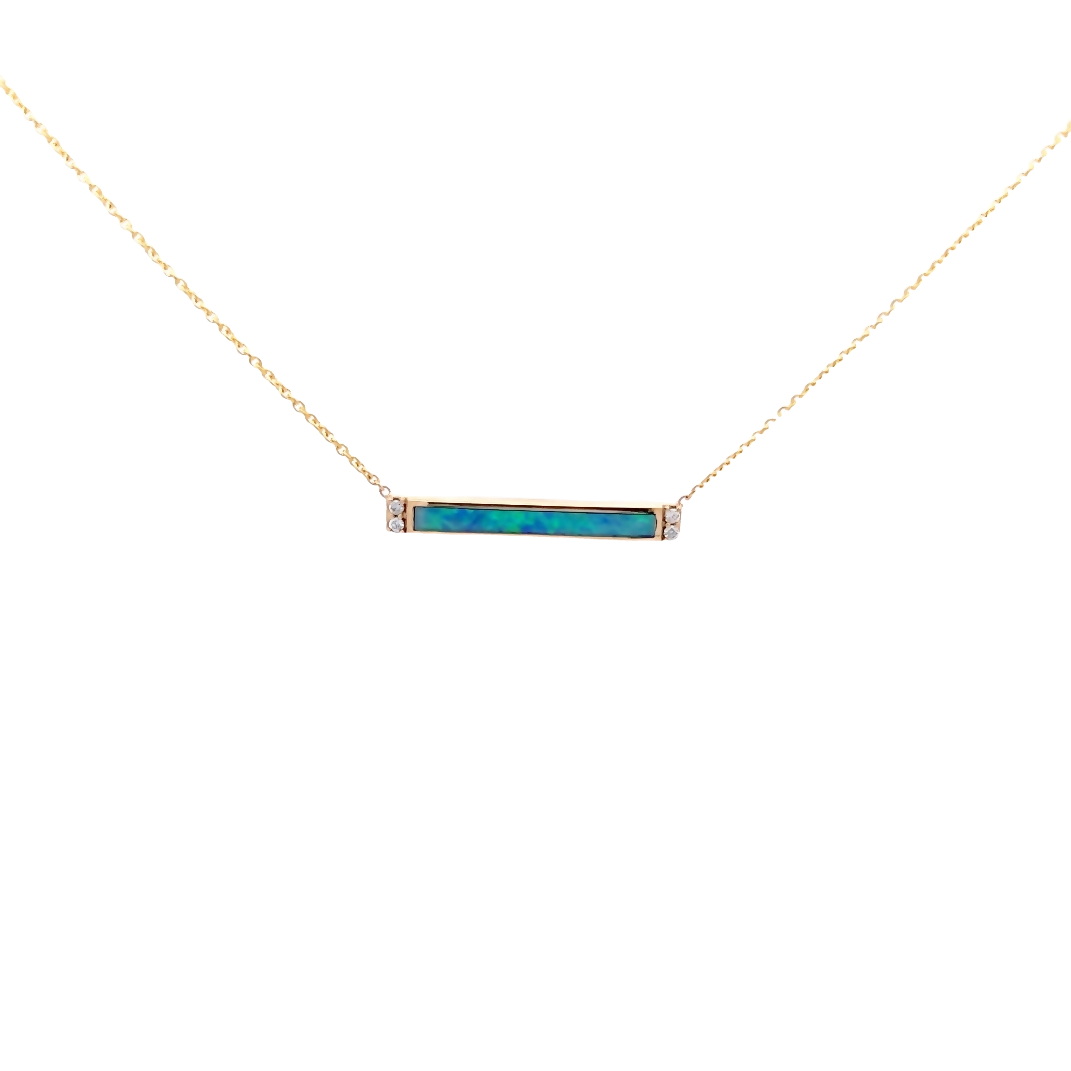 14 Karat yellow gold pendant with 4=0.05 total weight round brilliant G VS Diamonds and Australian Opal Inlay