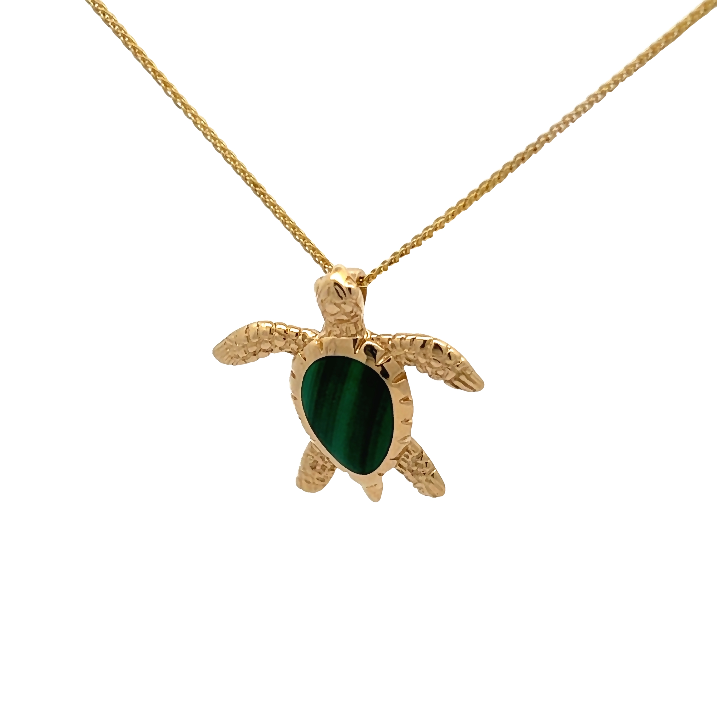 14 Karat yellow gold turtle pendant with Malachite inlay