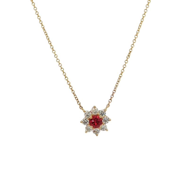 14k Yellow Gold Ruby Halo Neckalce