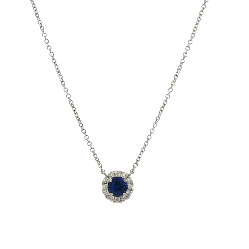 14k White Gold Sapphire Halo Pendant