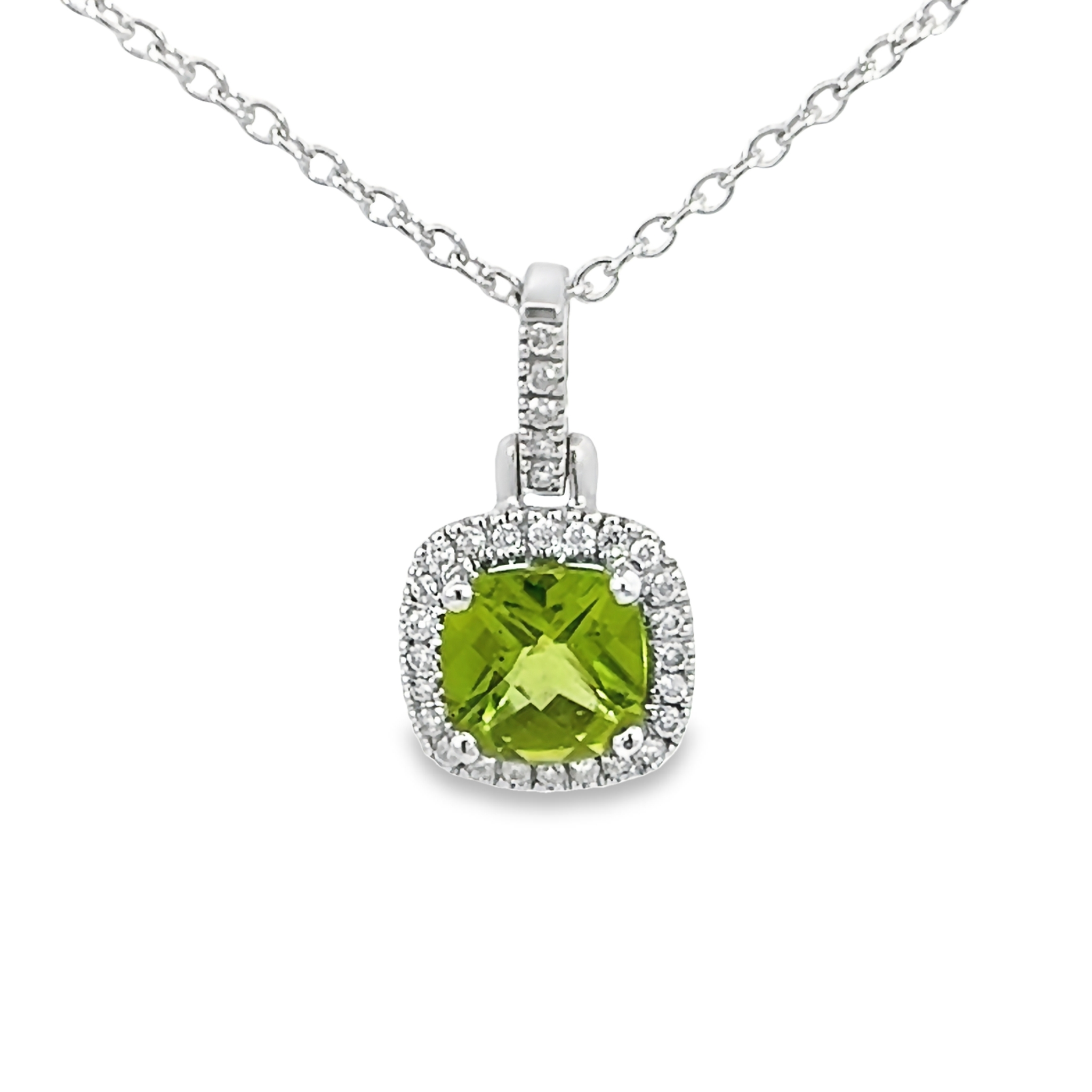 14k White Gold Peridot Pendant Necklace