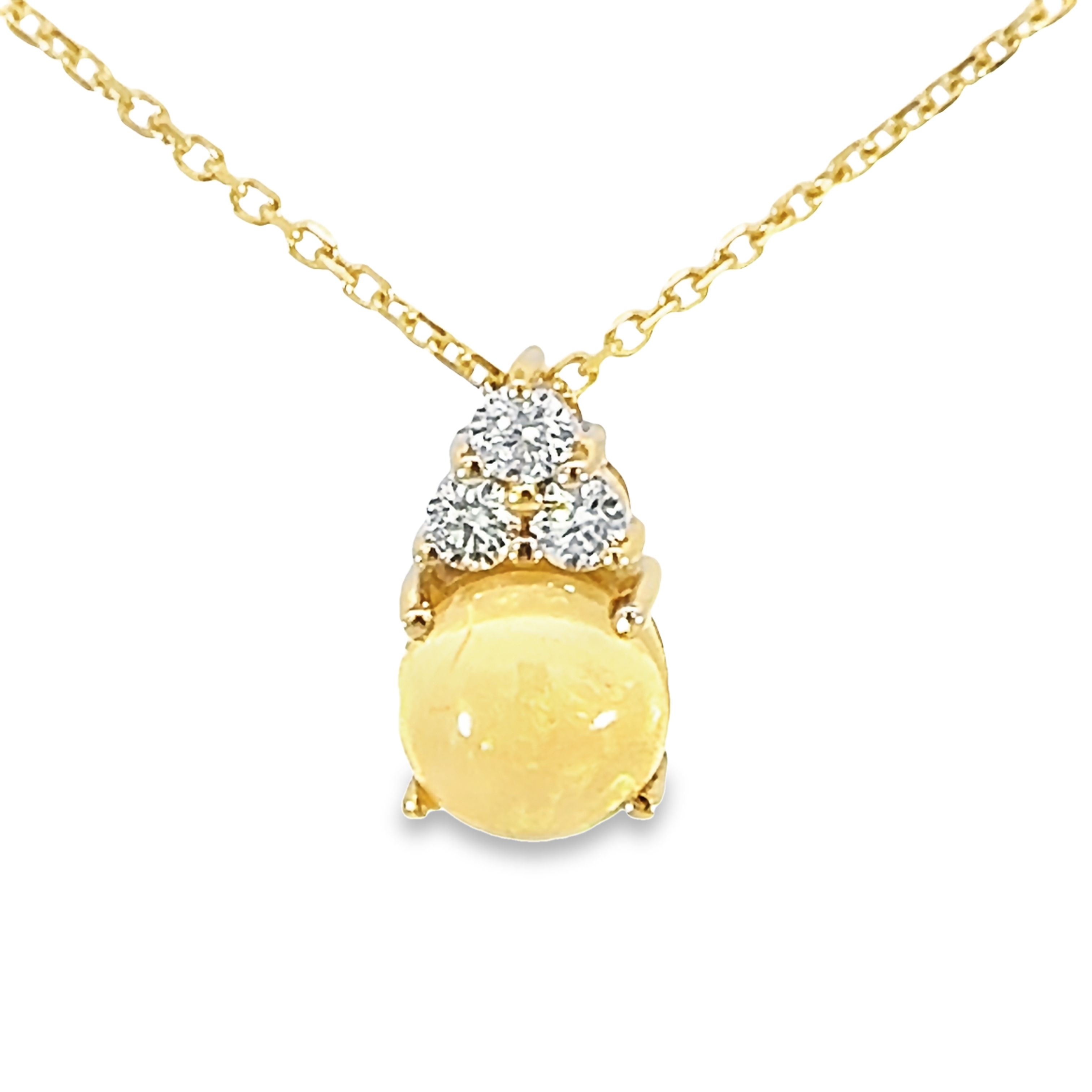 14k Yellow Gold Opal And Diamond Pendant Necklace