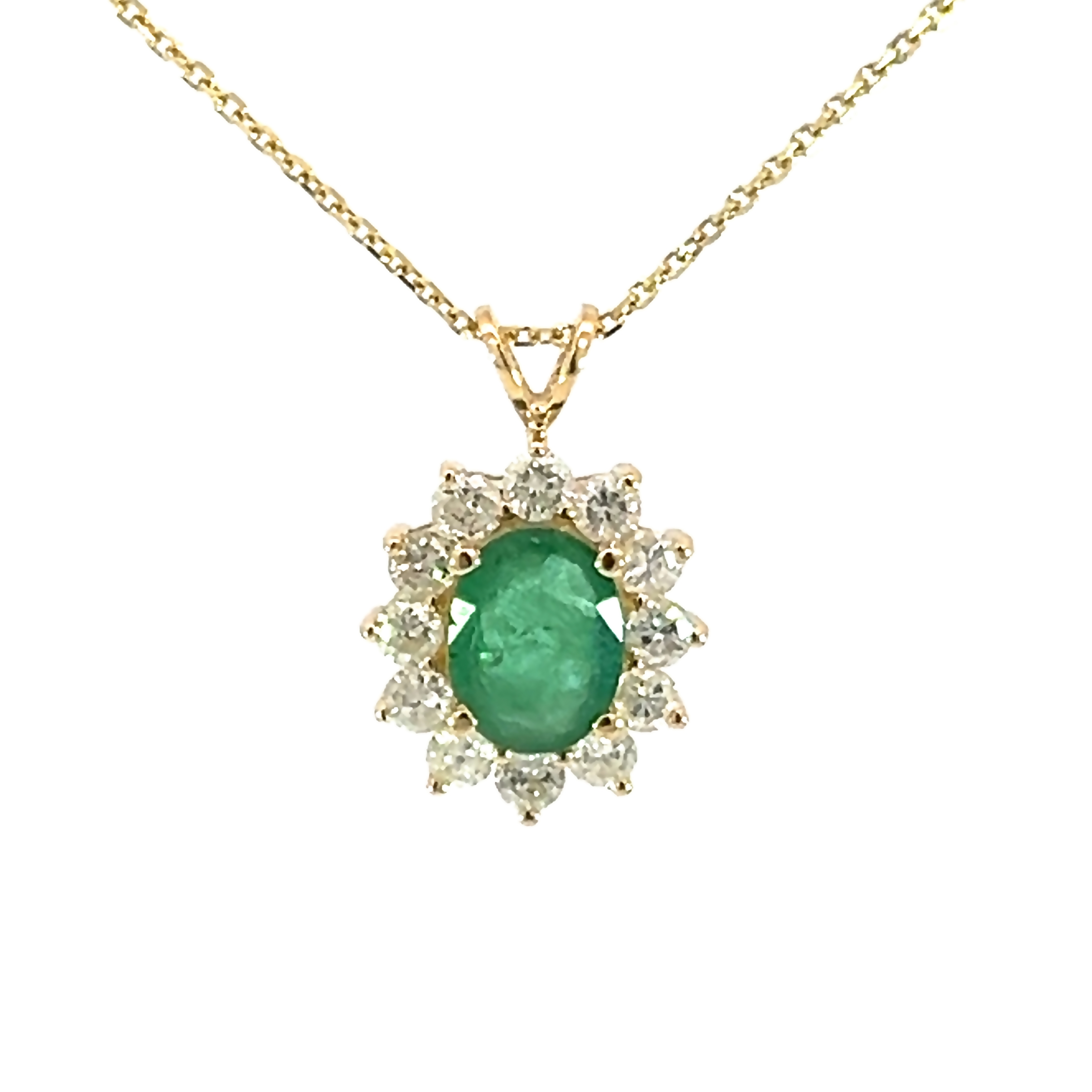 14k Yellow Gold Emerald Pendant Necklace
