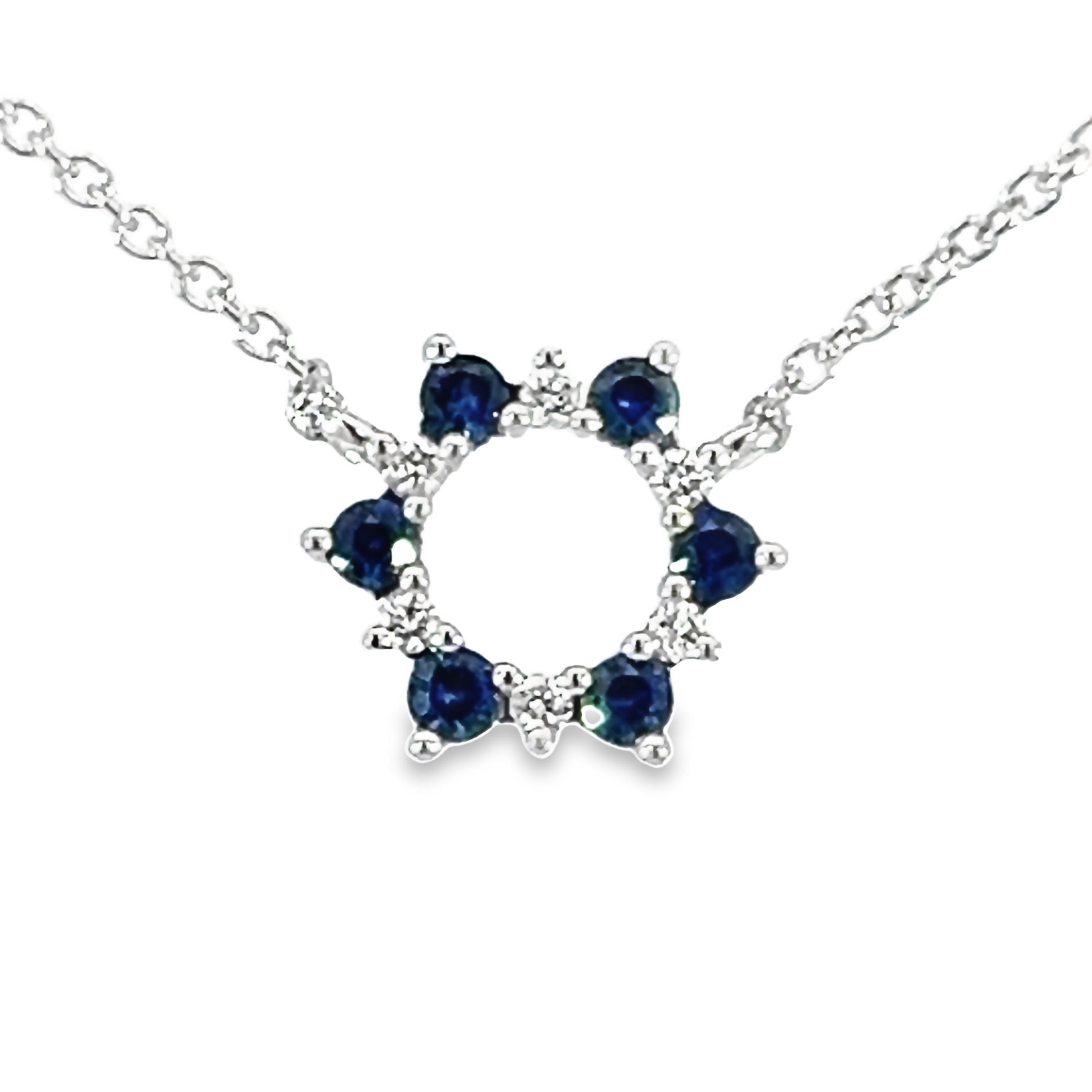 14k White Gold Diamond And Sapphire Pendant Necklace
