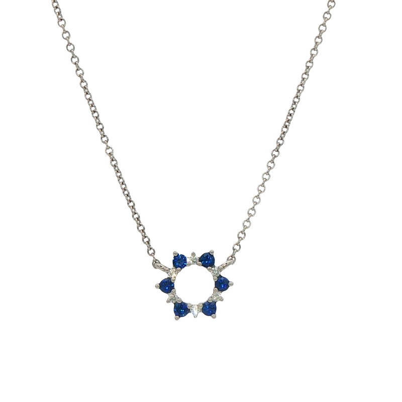 14k White Gold Diamond And Sapphire Pendant Necklace