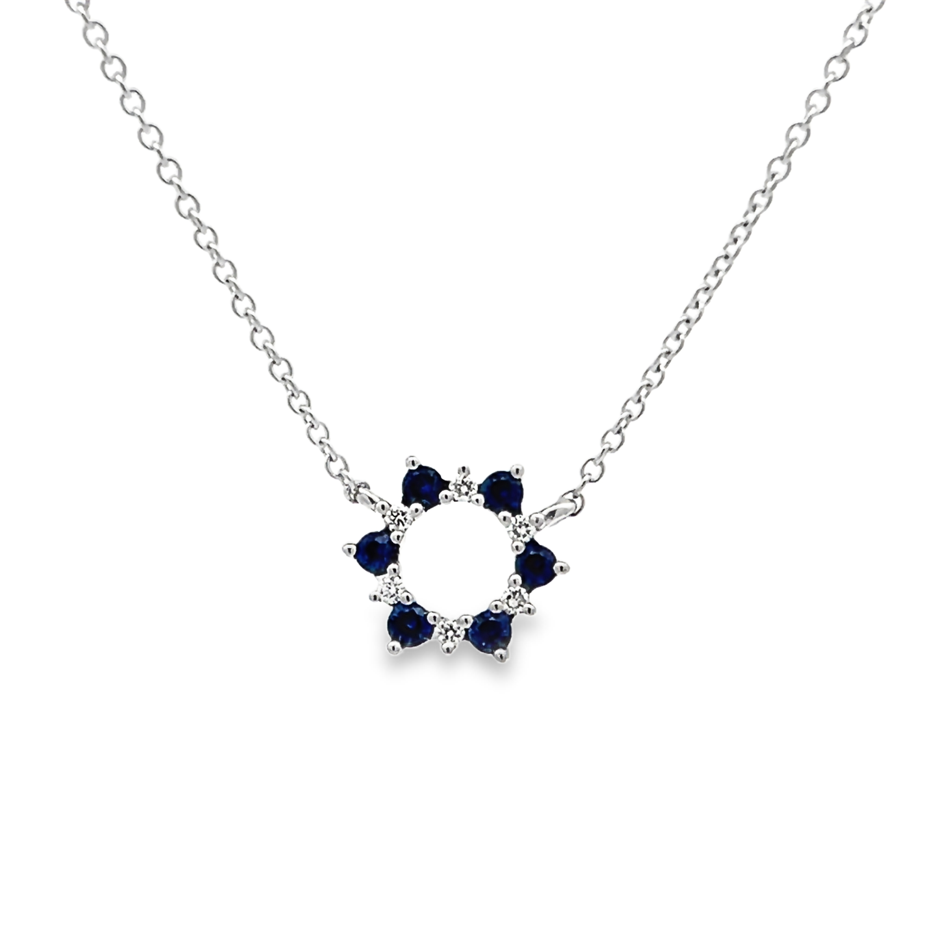 14k White Gold Diamond And Sapphire Pendant Necklace