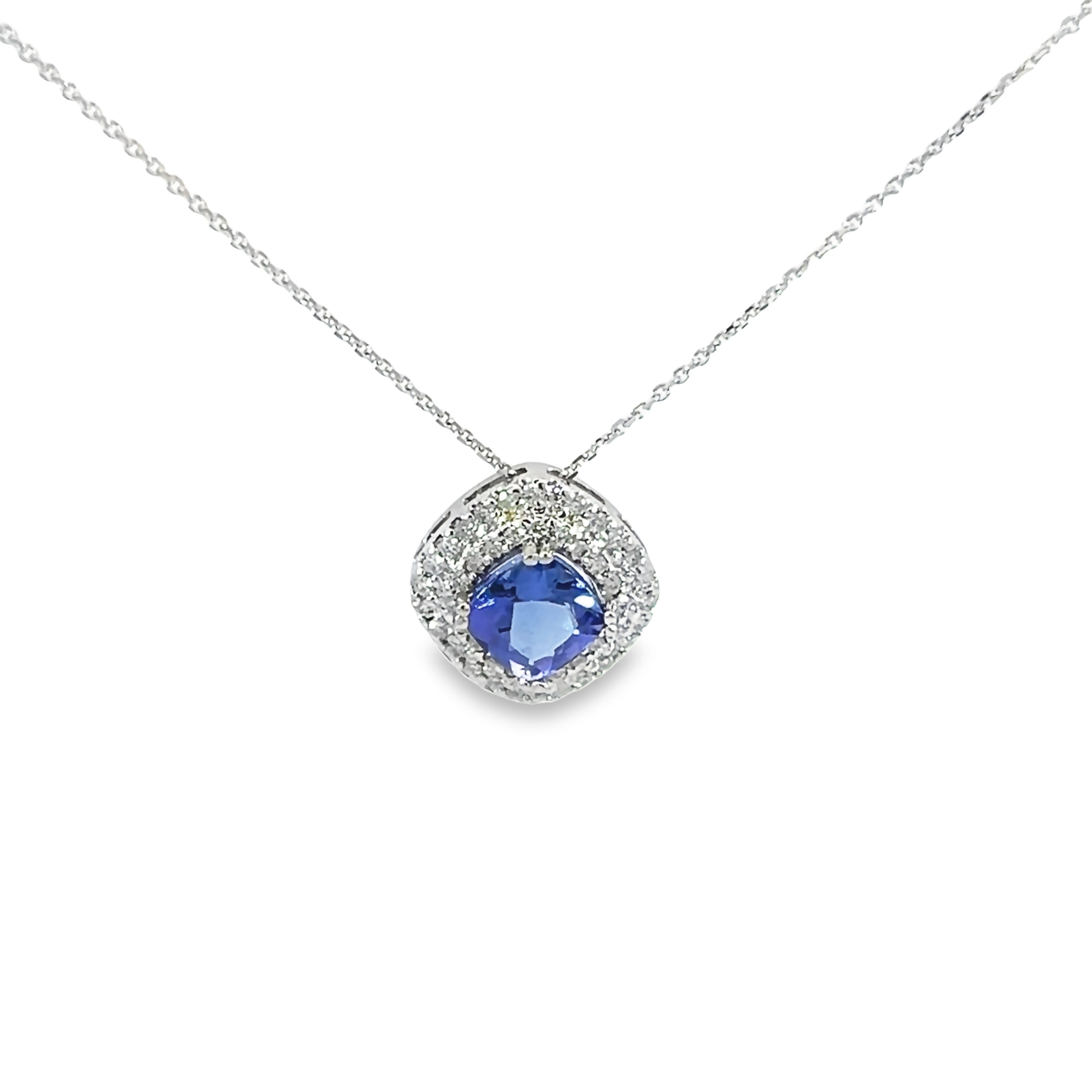 14k White Gold Tanzanite Halo Pendant Necklace