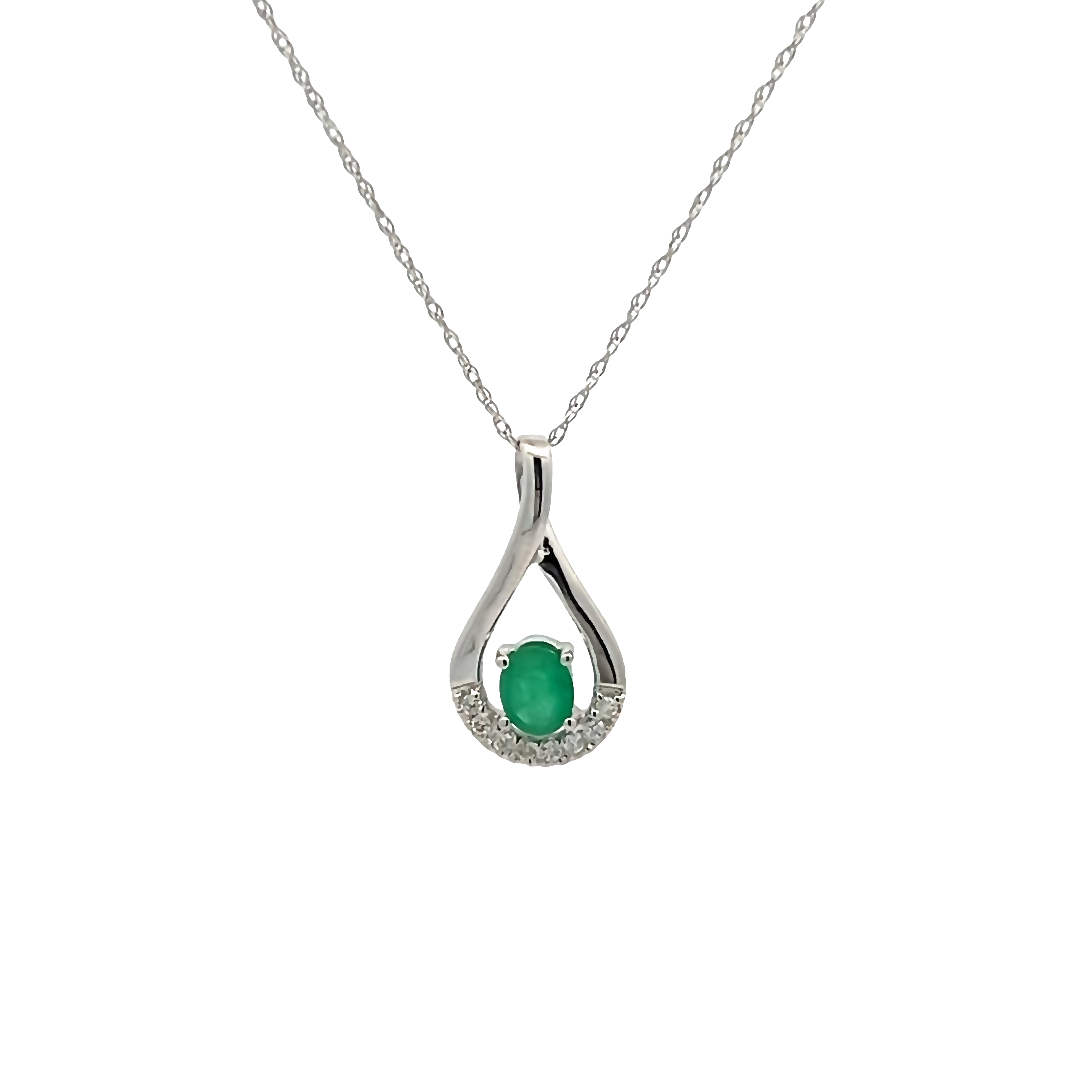 14k White Gold Free Form Emerald Pendant Necklace