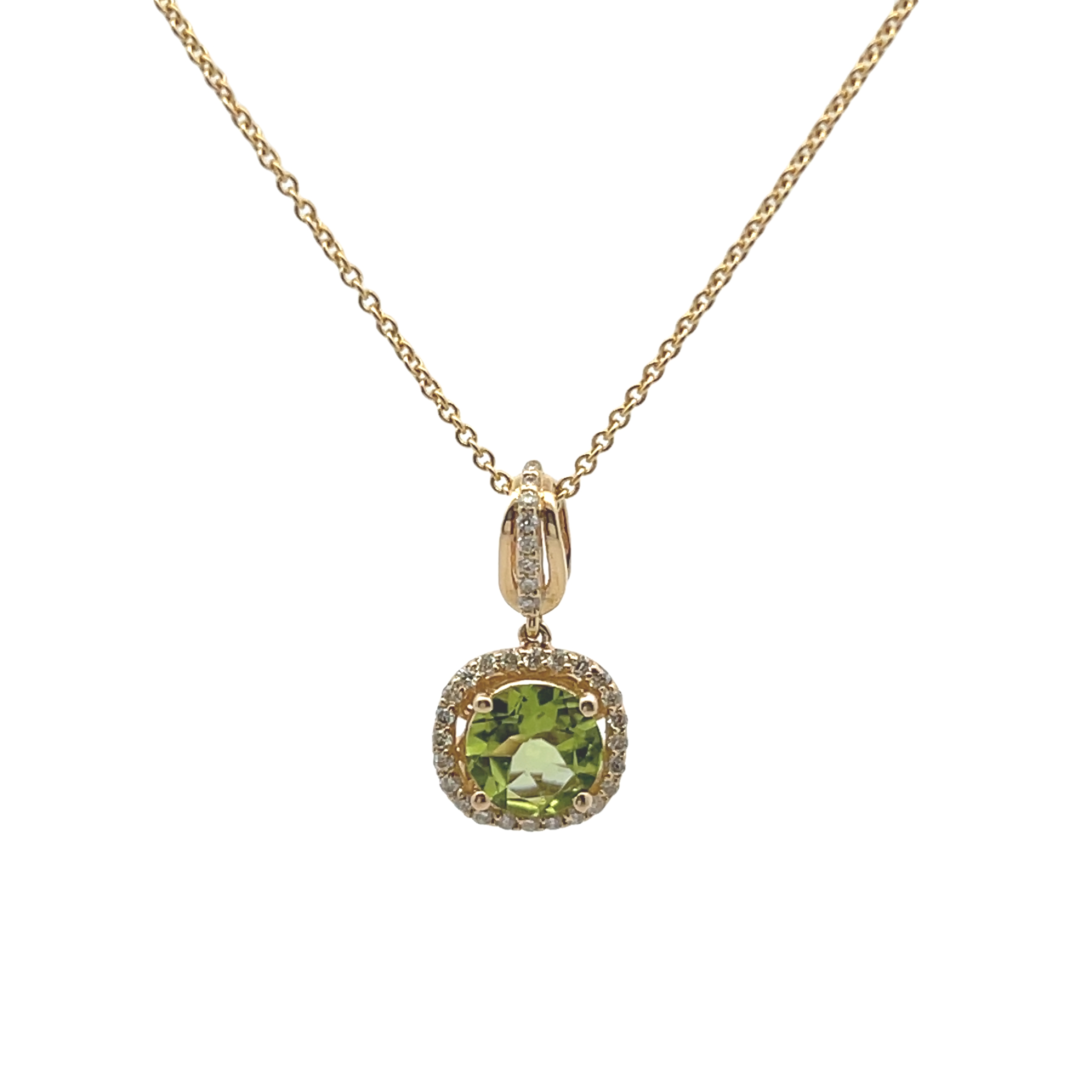 14k Yellow Gold Peridot And Diamond Halo Pendant