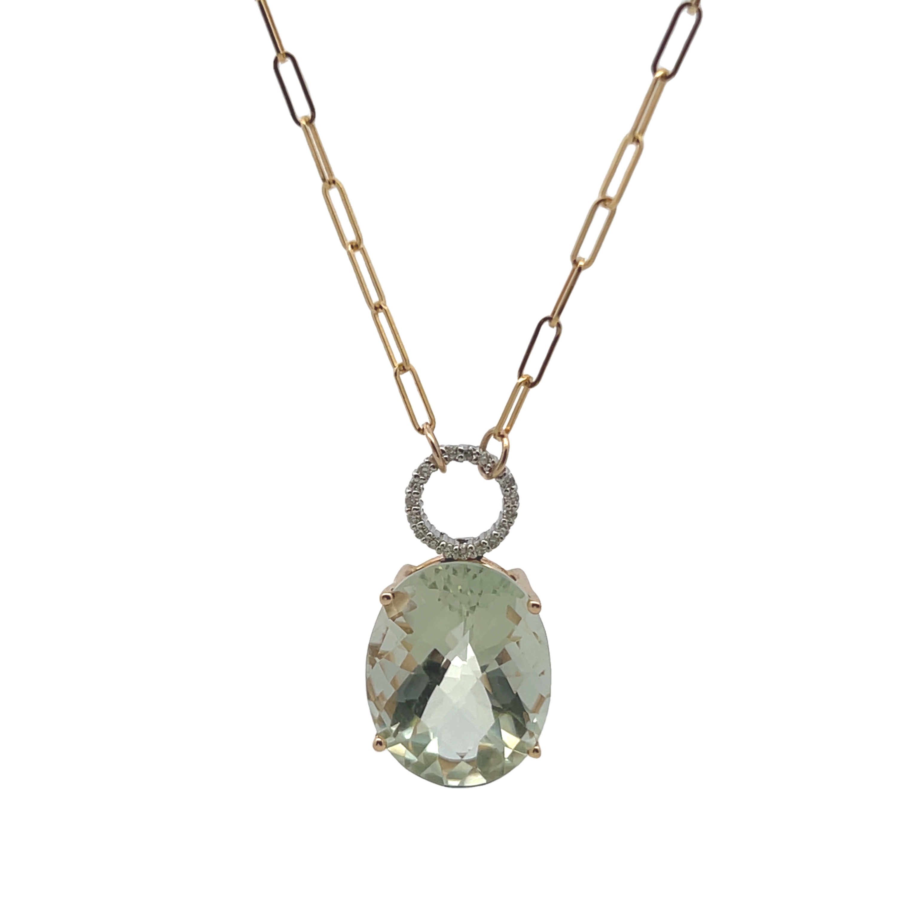 14k Yellow Gold Green Amethyst And Diamond Pendant