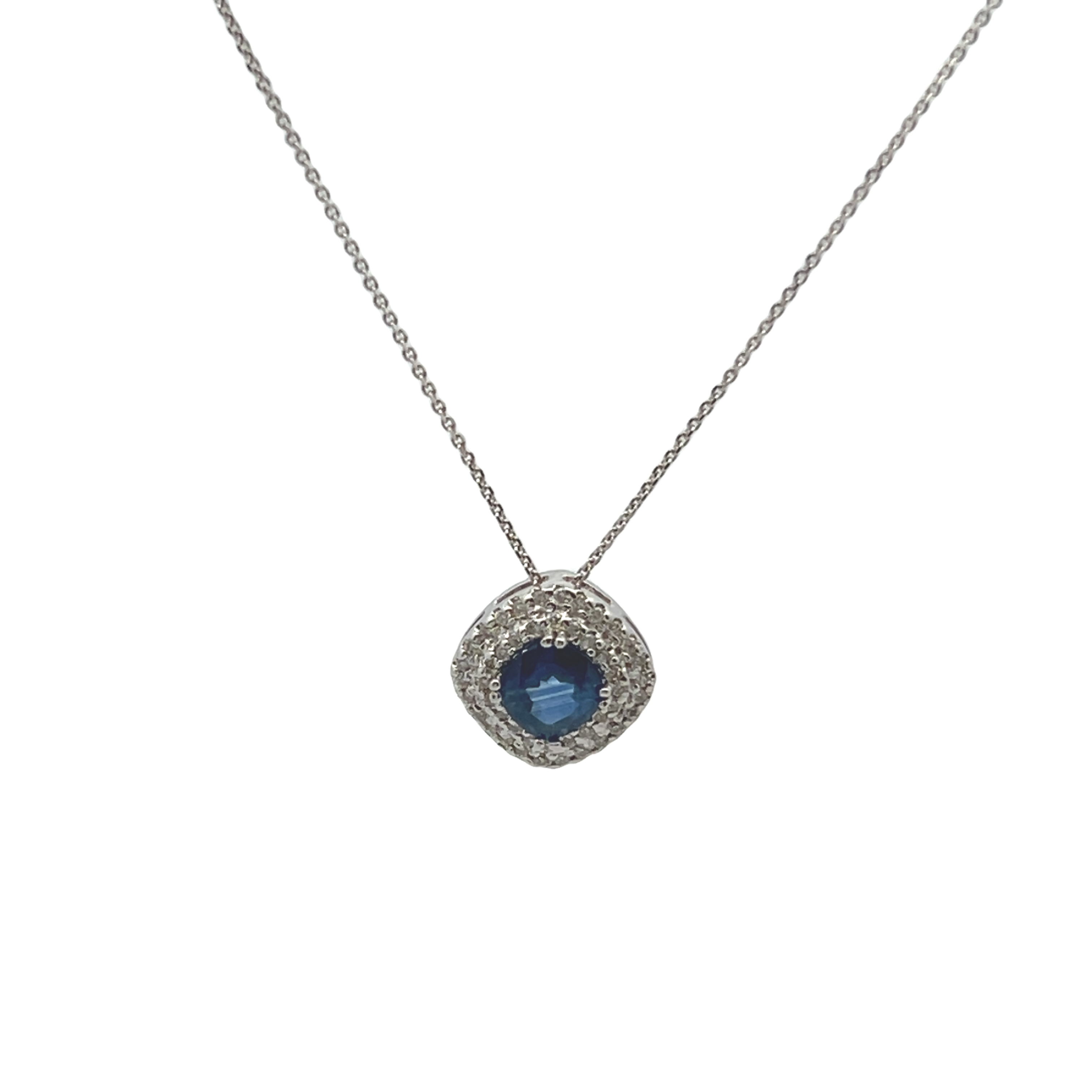 14k White Gold Sapphire Halo Pendant