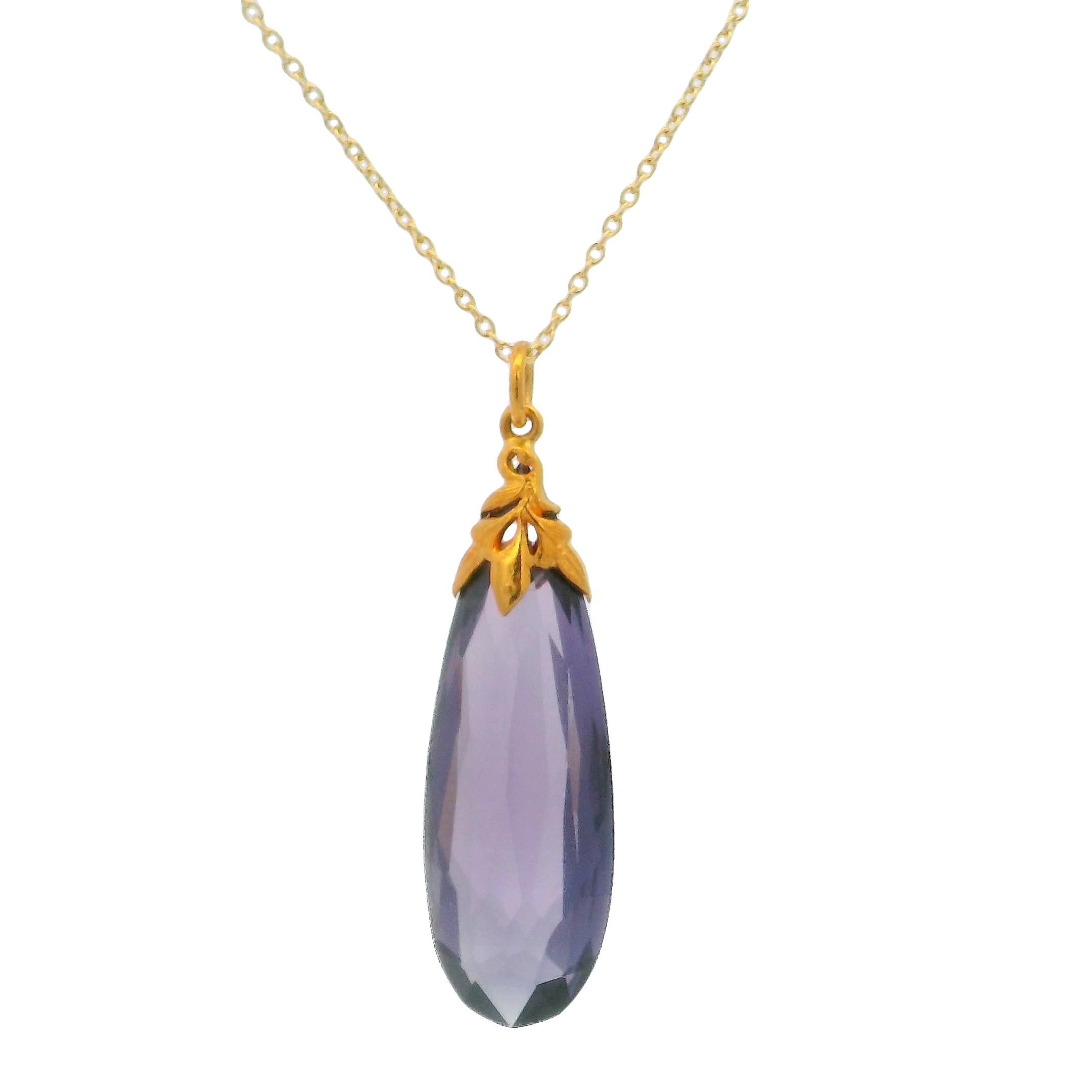 14k Yellow Gold Briolette Amethyst Pendant