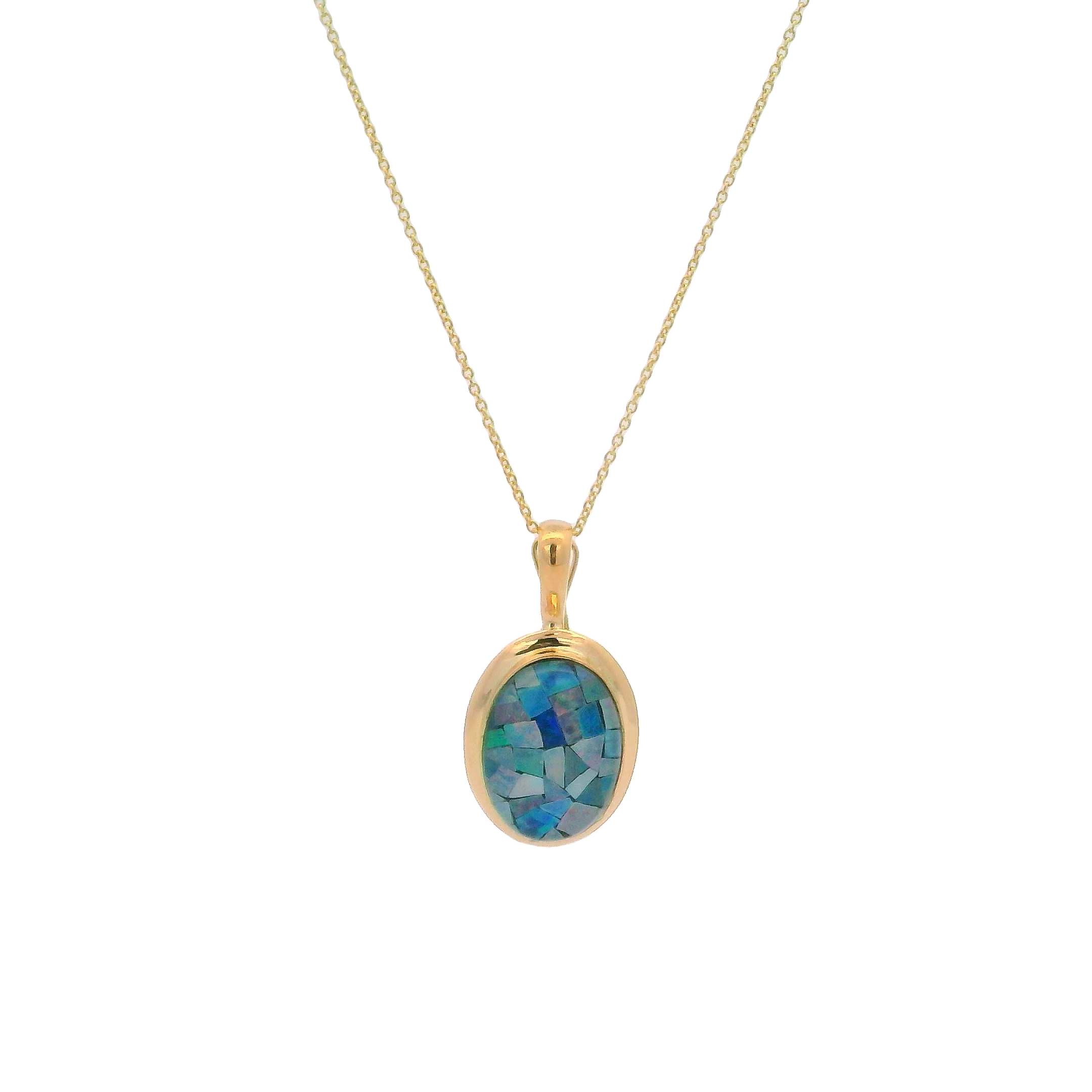 14k Yellow Gold Black Opal Moasic Pendant