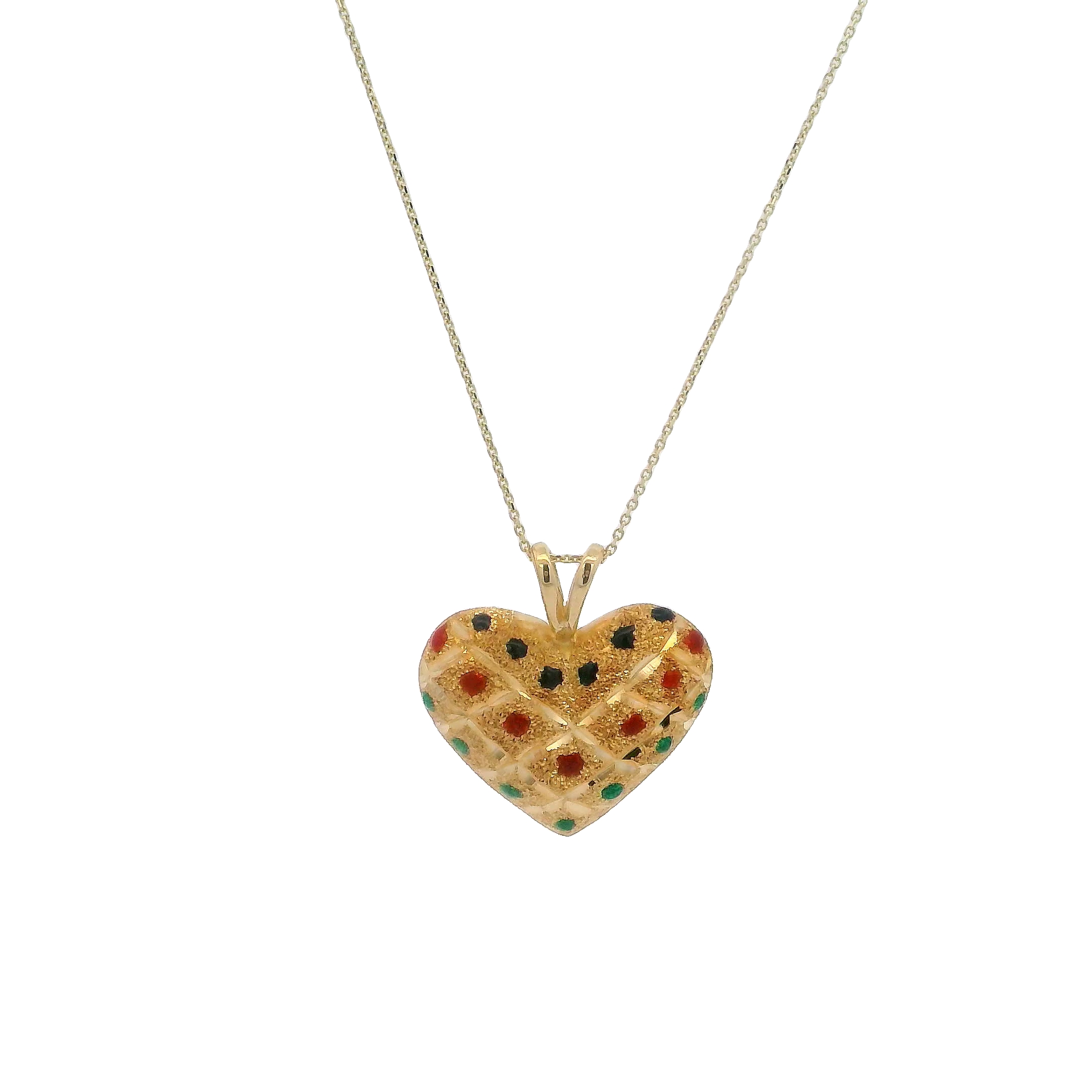 14k Yellow Gold Heart Shaped Colored Stone Pendant