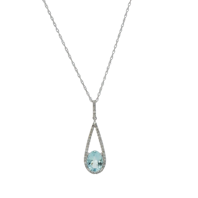 14k White Gold Aquamarine And Diamond Pendant