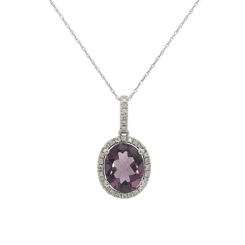 14k White Gold Amethyst And Diamond Pendant