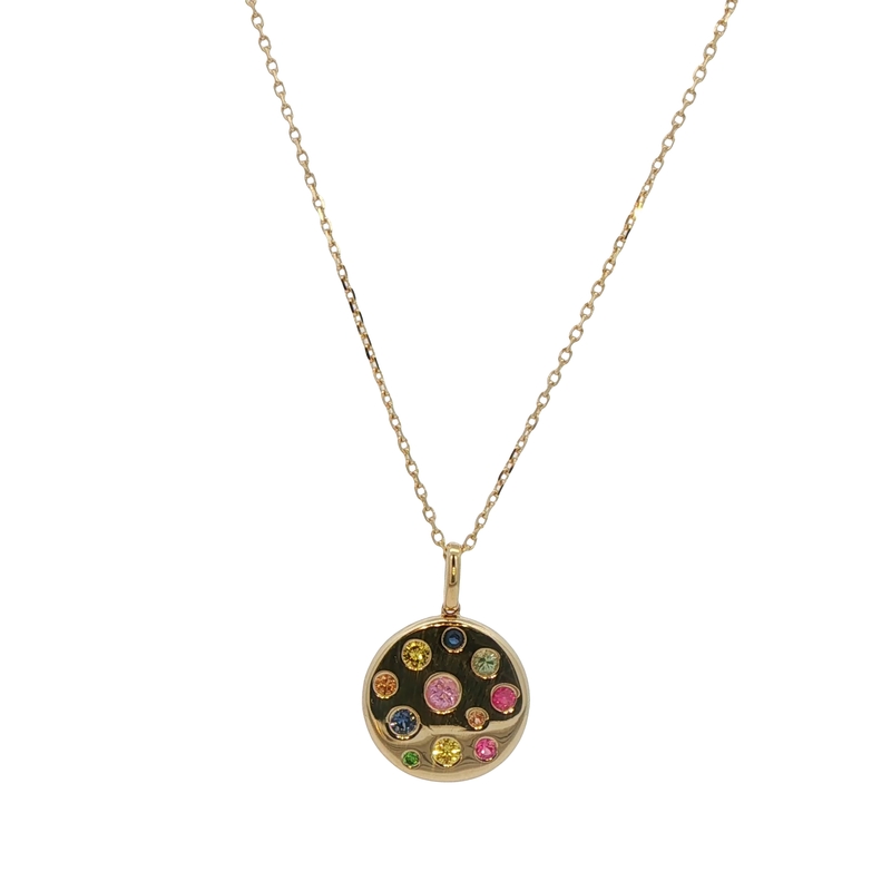 14k Yellow Gold Mixed-color Sapphire Pendant
