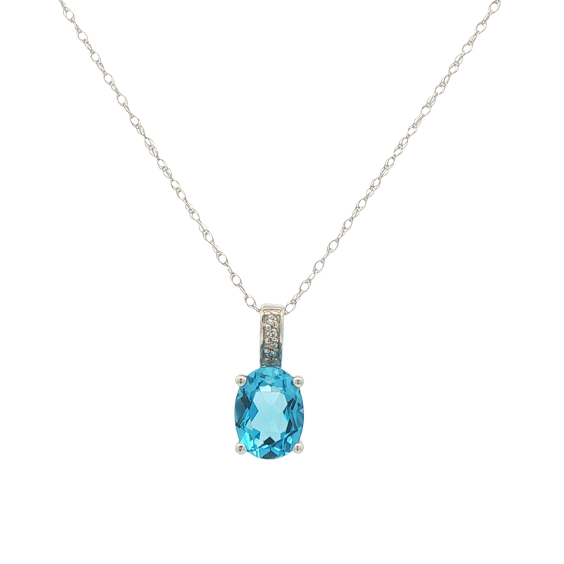 14k White Gold Topaz And Diamond Pendant
