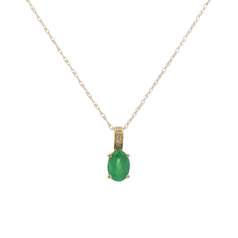 14k Yellow Gold Emerald And Diamond Pendant