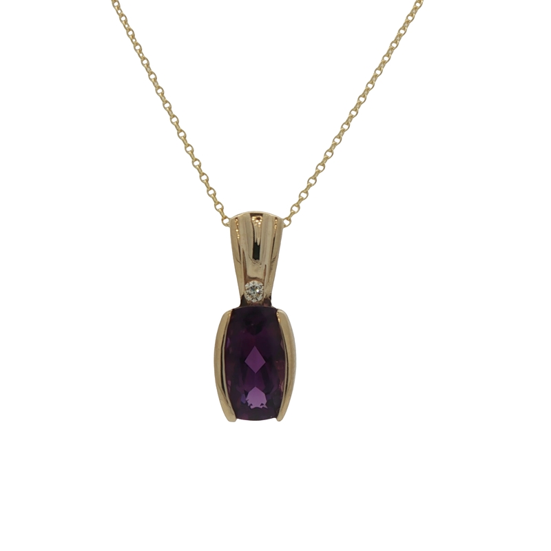 14k Yellow Gold Amethyst And Diamond Pendant