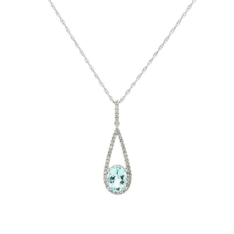 14k White Gold Aquamarine And Diamond Pendant
