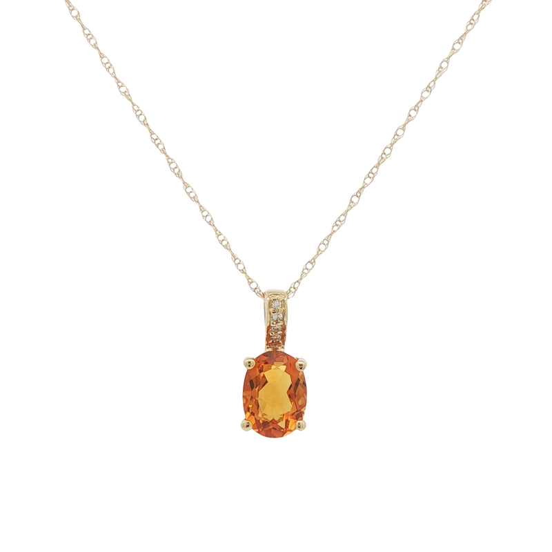 14k Yellow Gold Citrine And Diamond Pendant