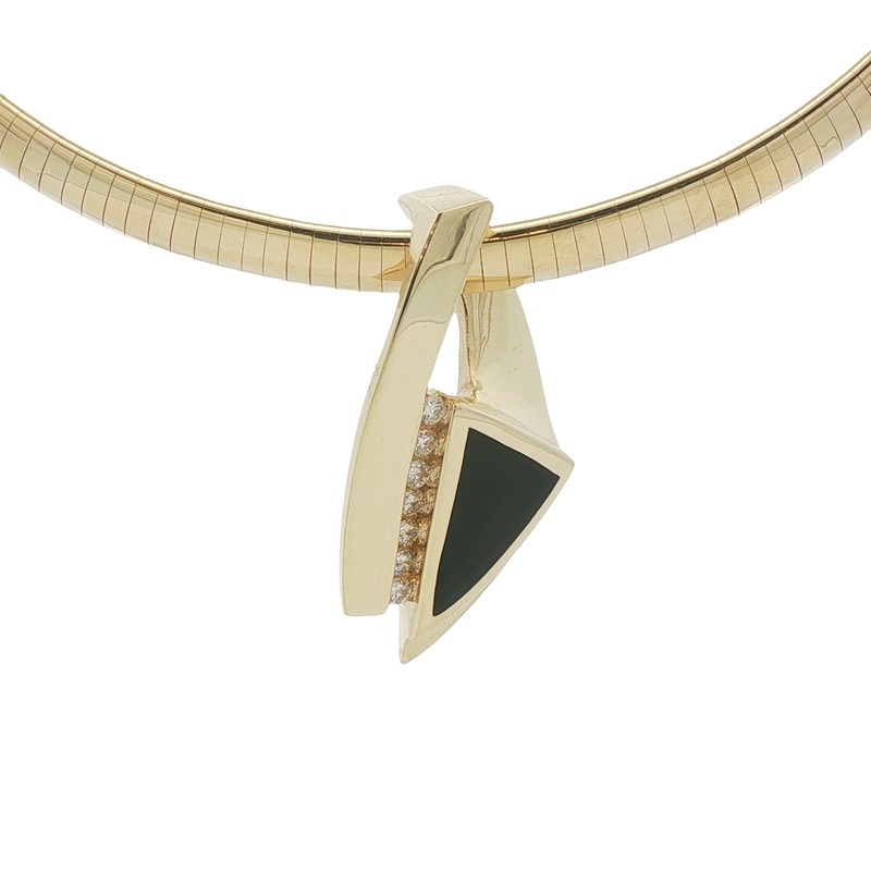 14k Yellow Gold Onyx And Diamond Slide Pendant
