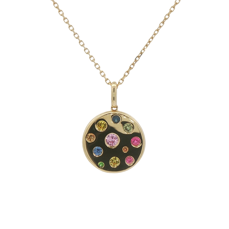 14k Yellow Gold Multi-color Sapphire Pendant