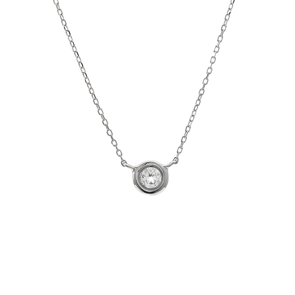 14 karat white gold solitaire necklace with One 0.14ct round mixed cut White Topaz