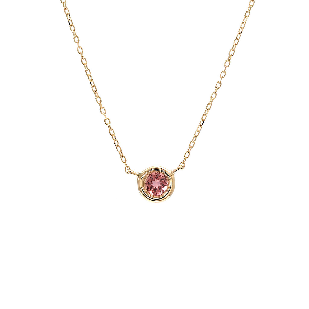 14 karat yellow gold solitaire necklace with one 0.12ct round mixed cut  Pink Tourmaline - 001-235-00366