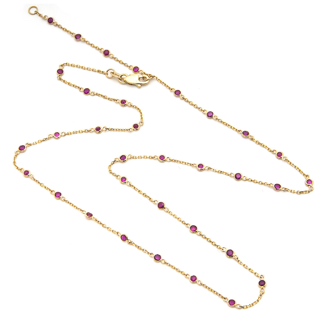 14k Yellow Gold Ruby Station Necklace