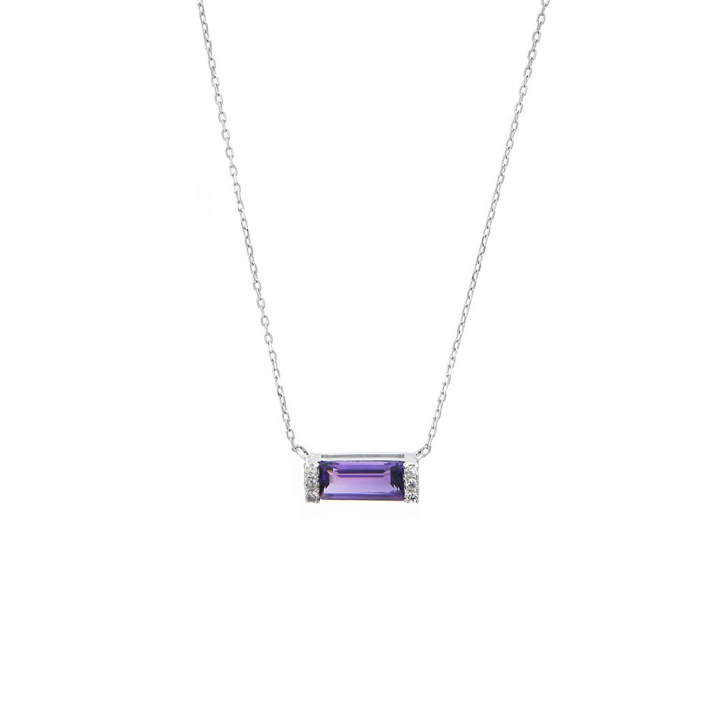 14k White Gold Amethyst Bar Necklace