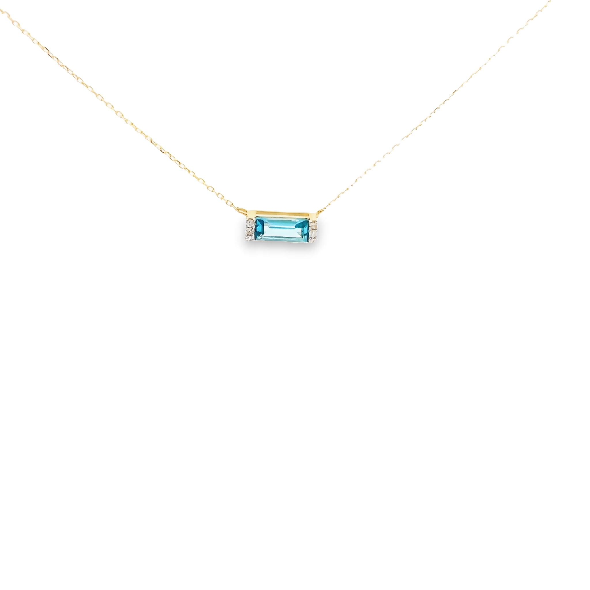 14k Yellow Gold Blue Topaz Bar Necklace