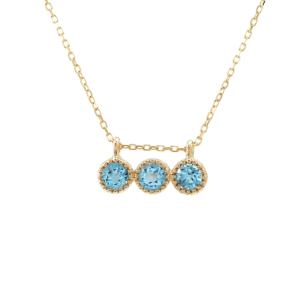 14k Yellow Gold Blue Topaz Bar Necklace