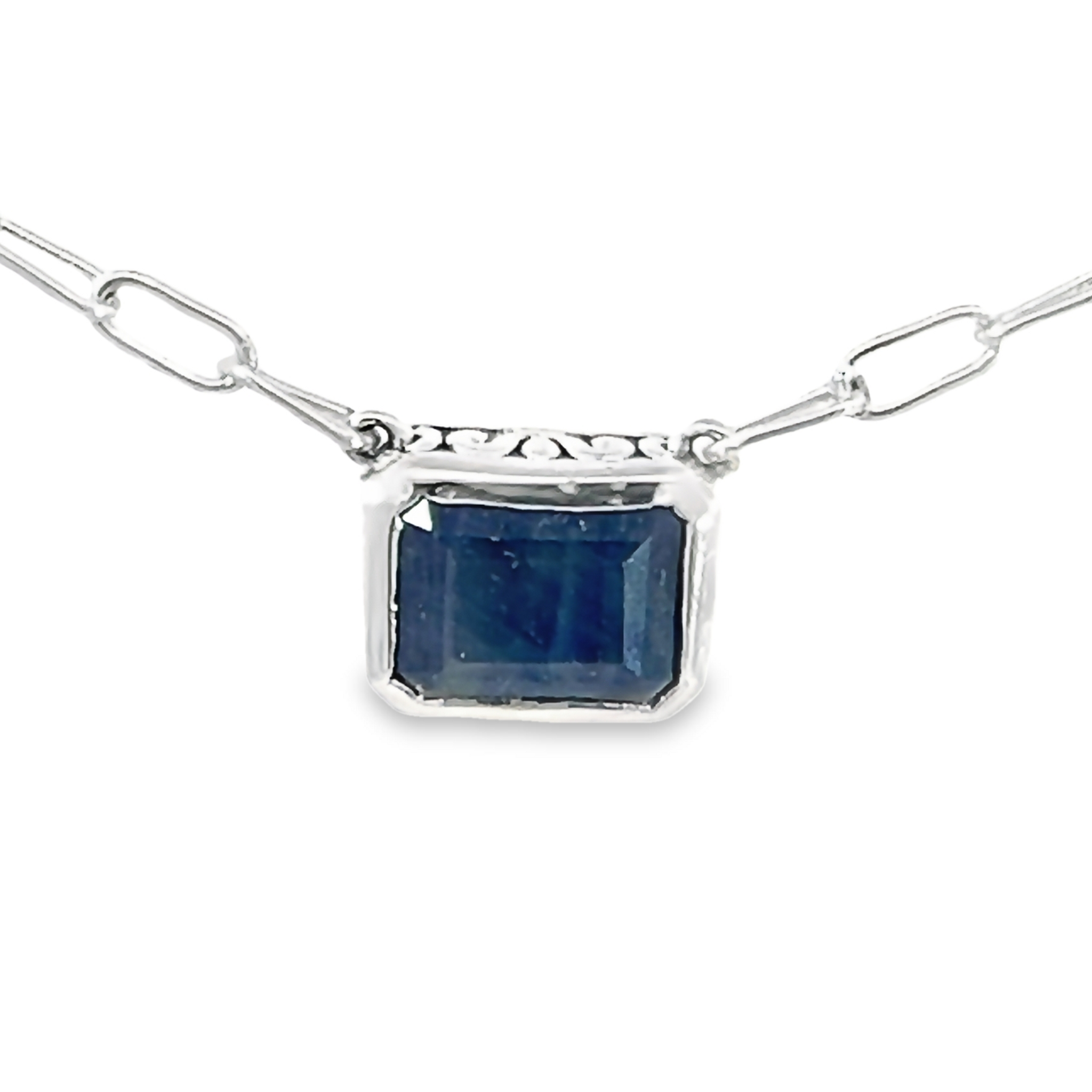 Sterling Silver Emerald Cut Sapphire Necklace