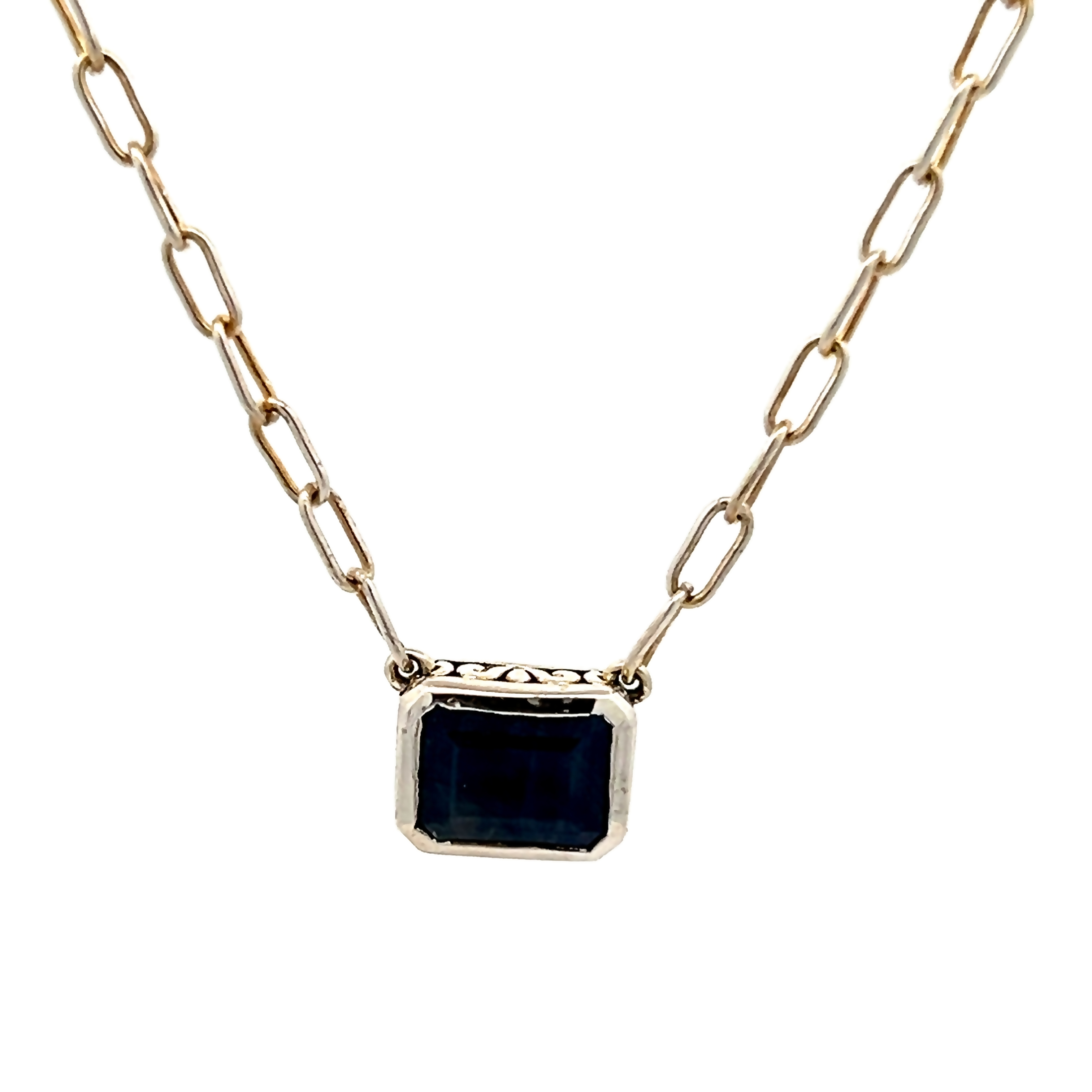 Sterling Silver Emerald Cut Sapphire Necklace