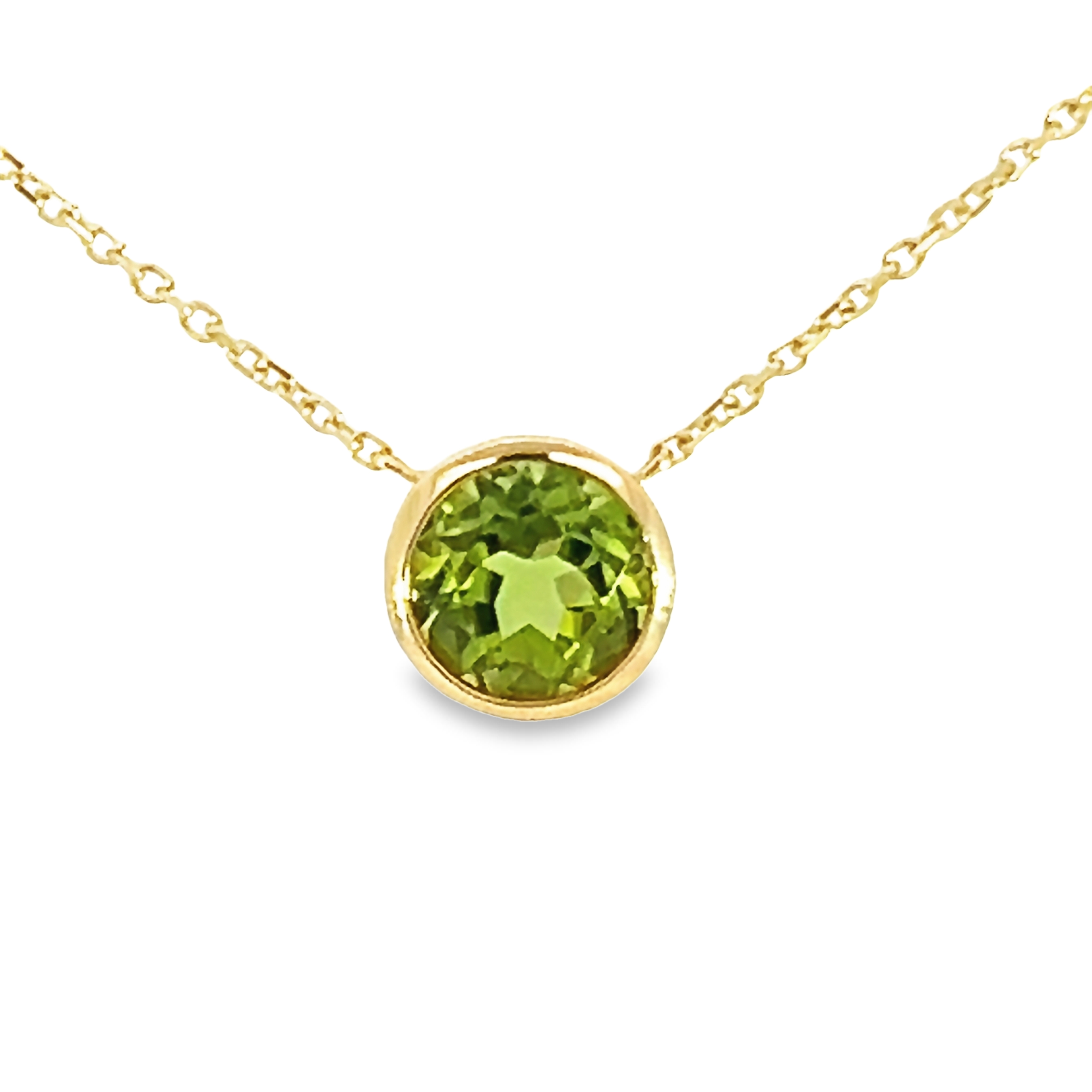 14k Yellow Gold Round Peridot Solitaire Necklace
