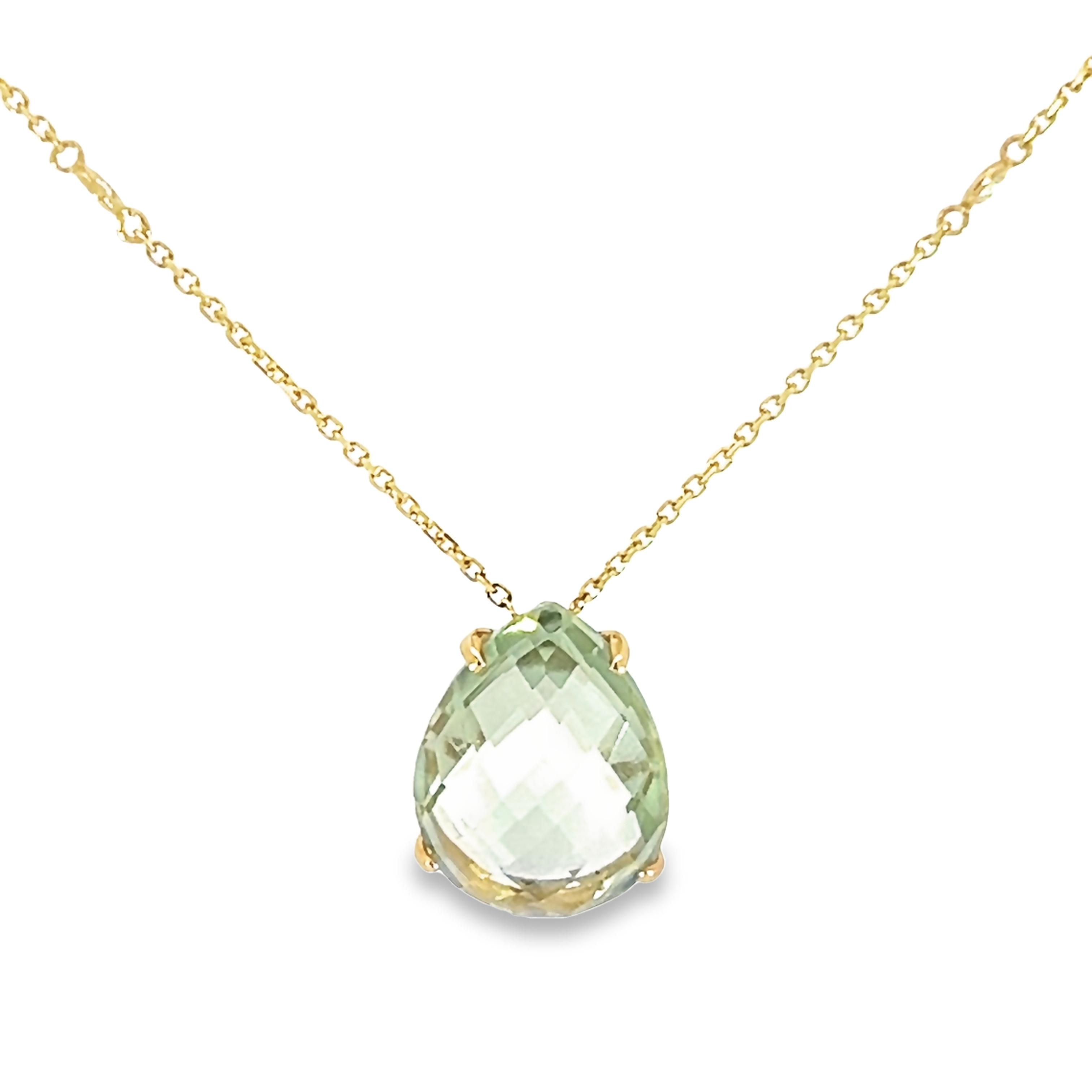 14k Yellow Gold Green Amethyst Necklace