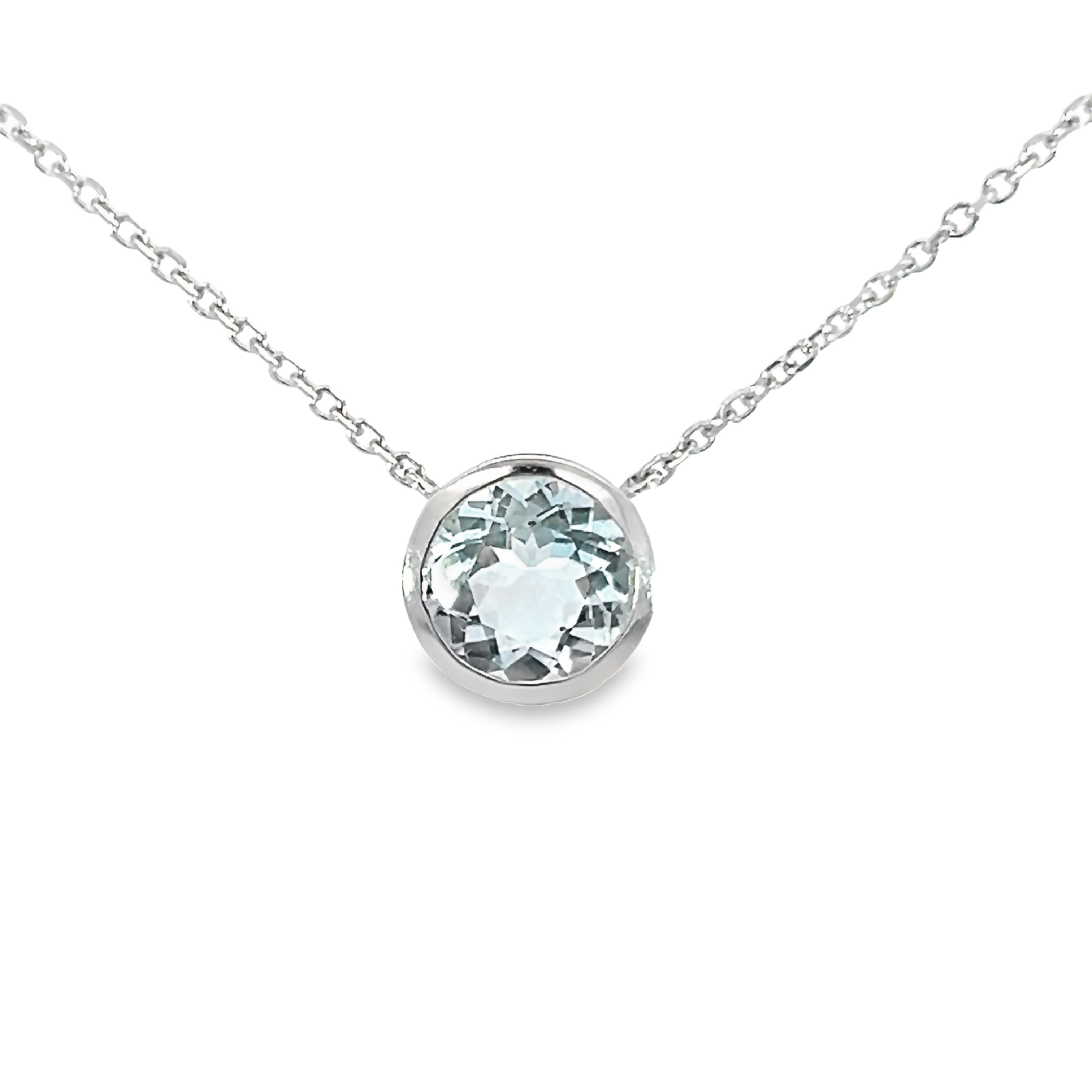 14k White Gold Aqua Solitaire Necklace