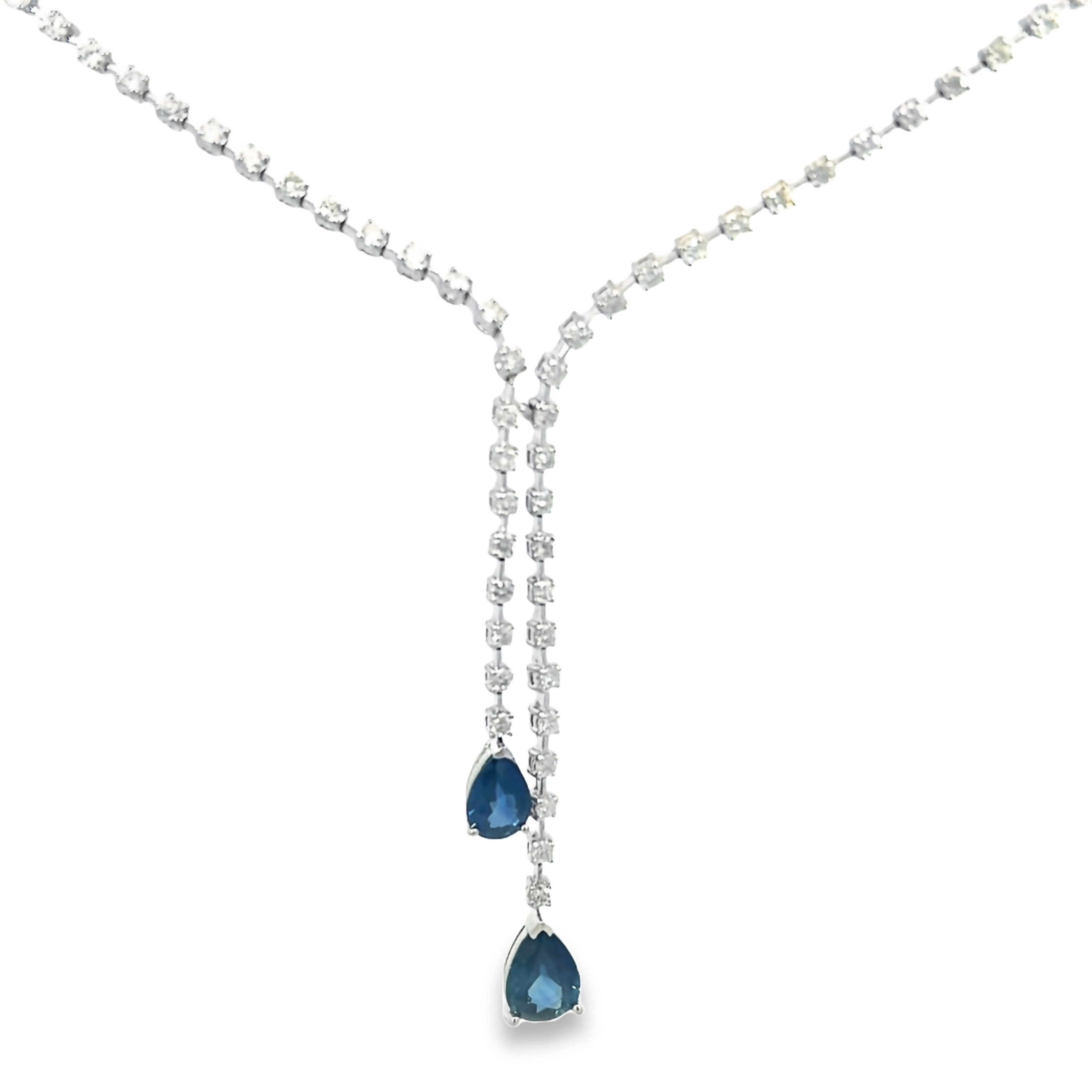 14k White Gold Diamond And Sapphire Necklace