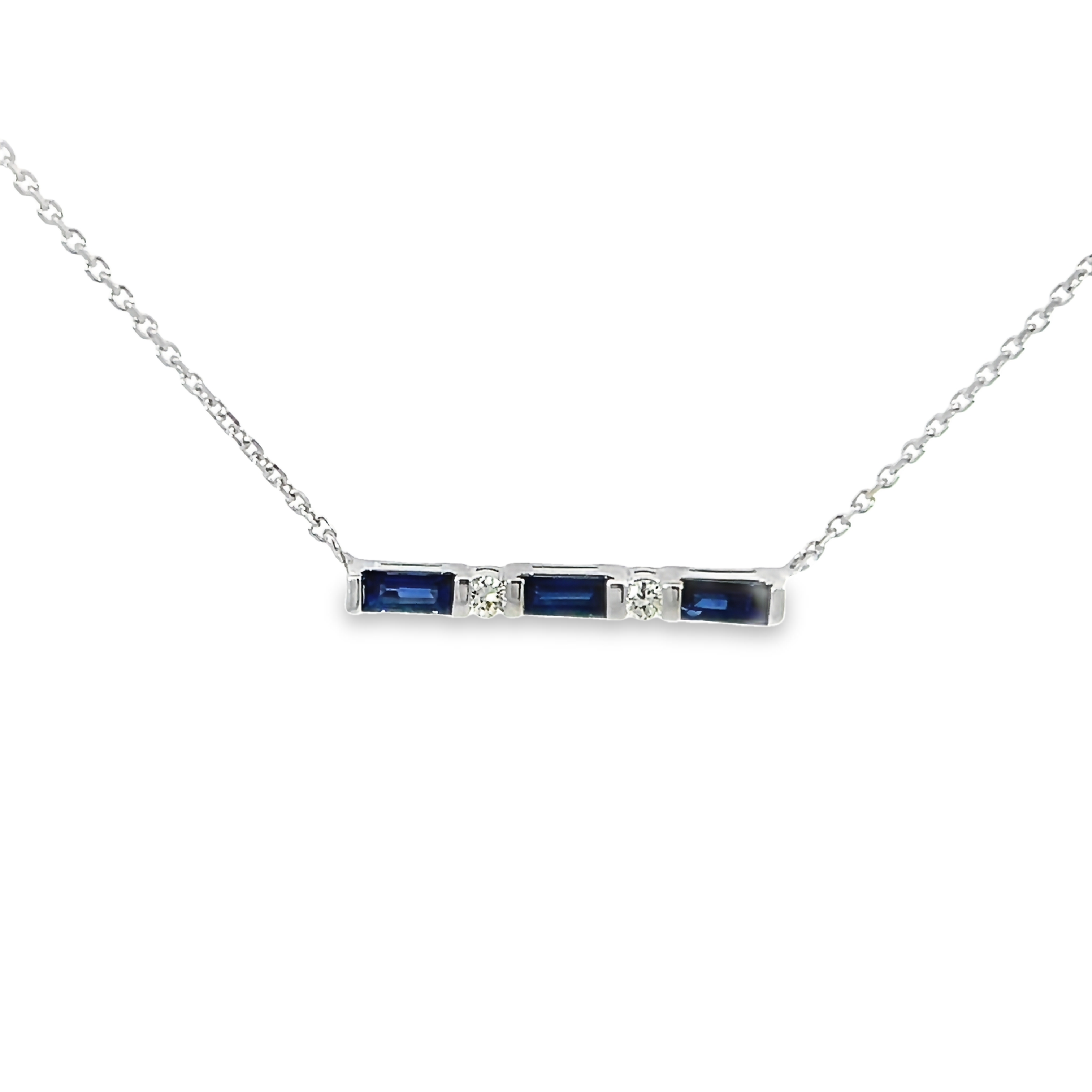 14k White Gold Sapphire And Diamond Bar Necklace