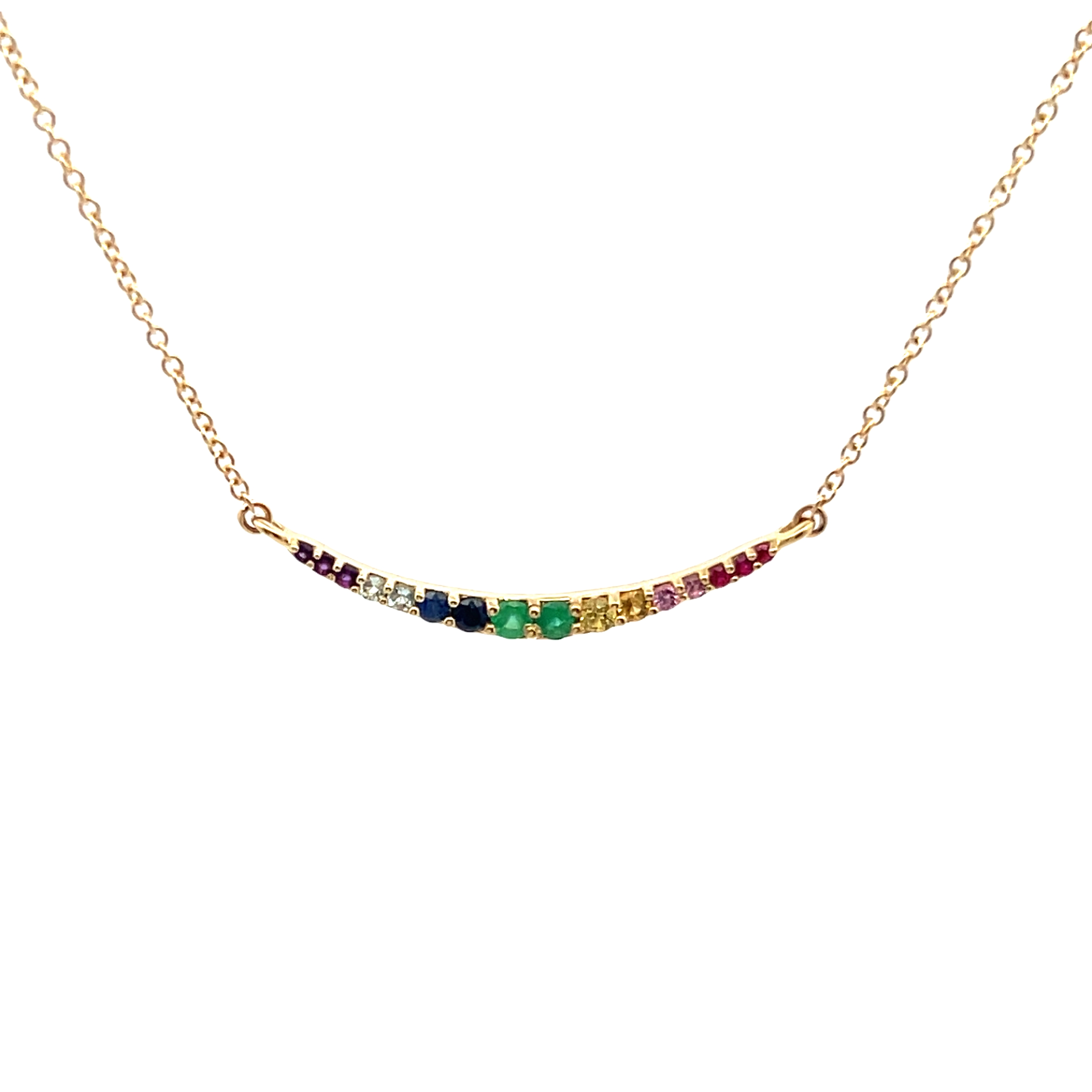 14k Yellow Gold Sapphire And Diamond Bar Necklace