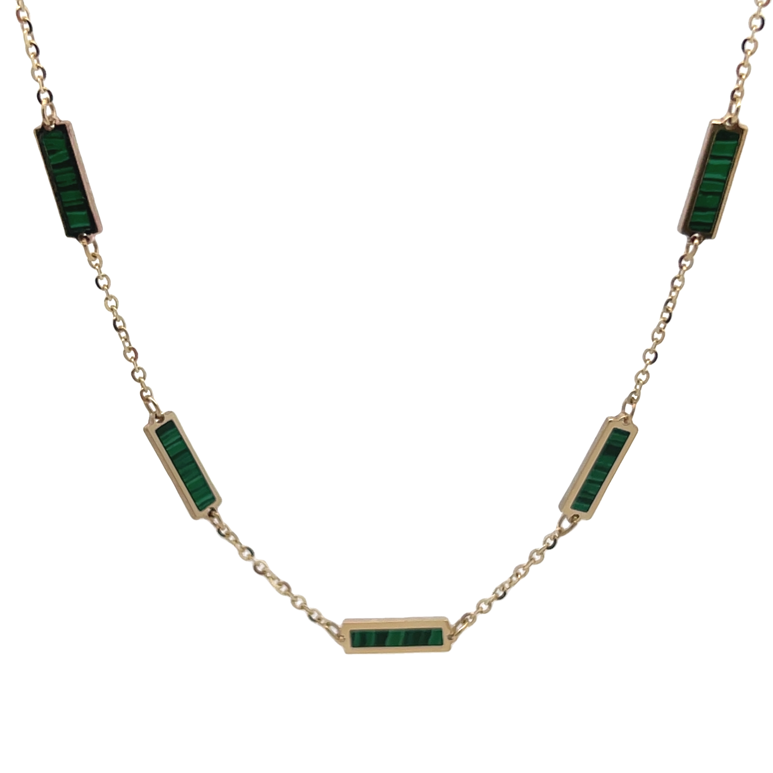 14k Yellow Gold Malachite Bars Station Necklace
