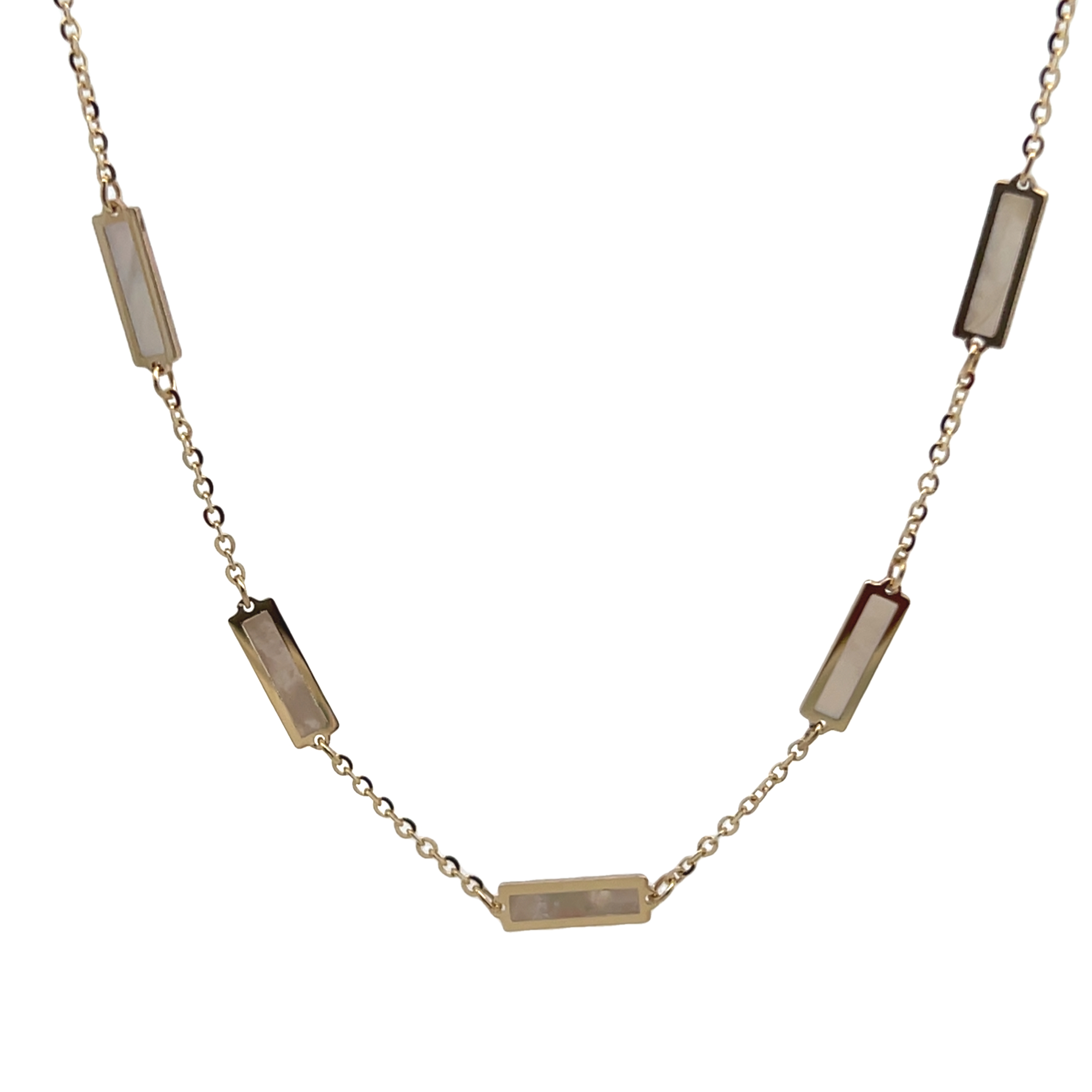 14k Yellow Gold Mother Of Pearl Bar Station Necklace