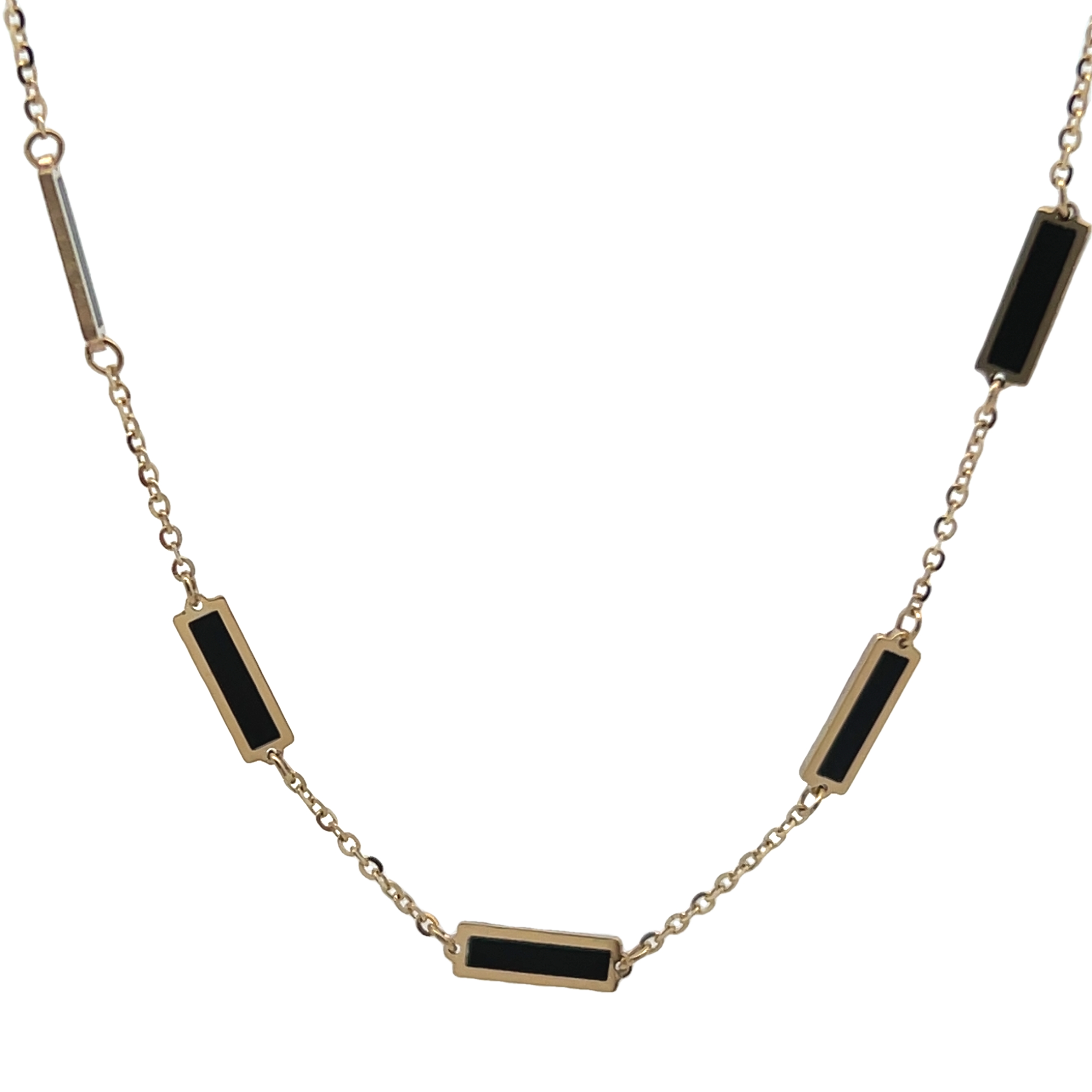 14k Yellow Gold Onyx Bar Station Necklace