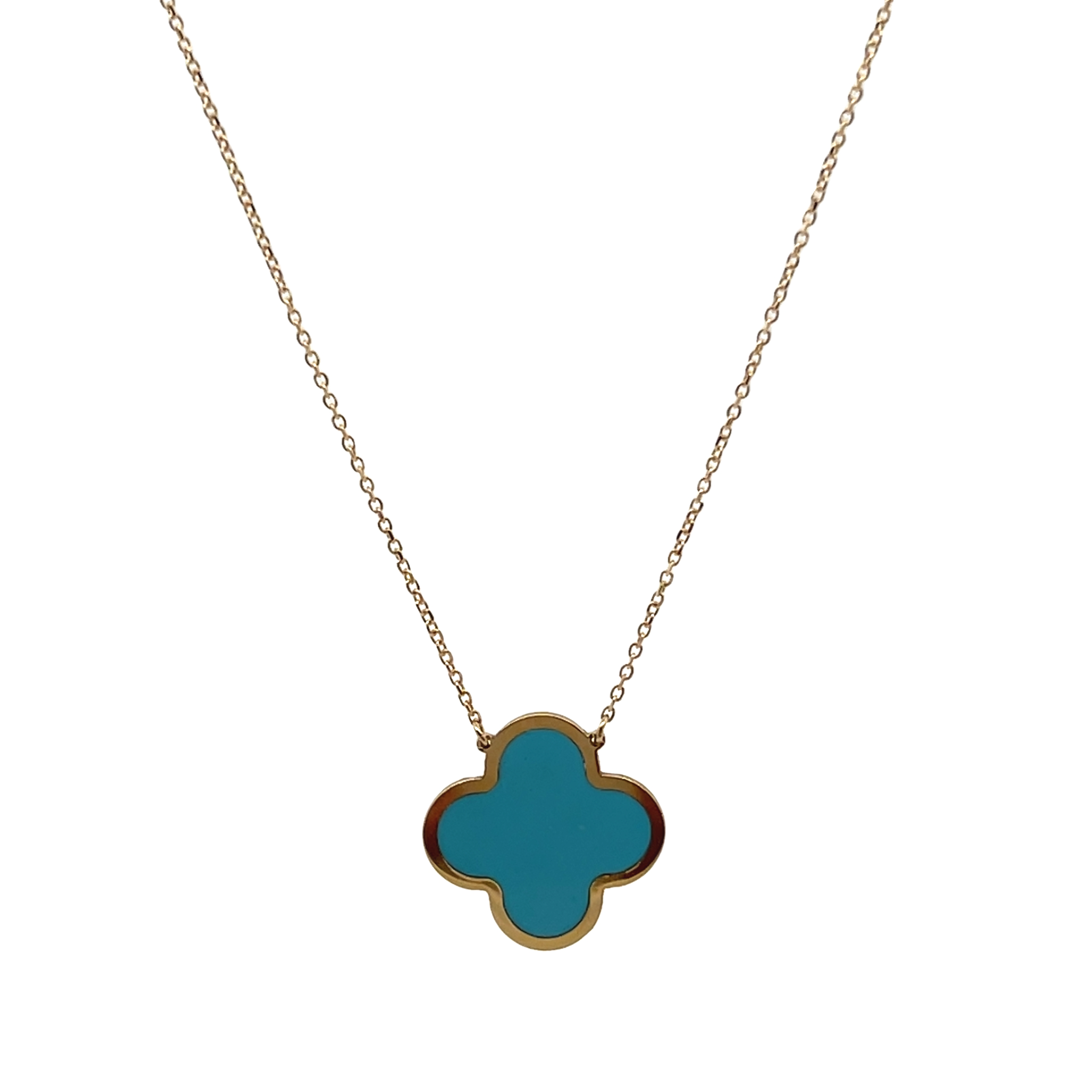 14k Yellow Gold Turquoise Clover Pendant