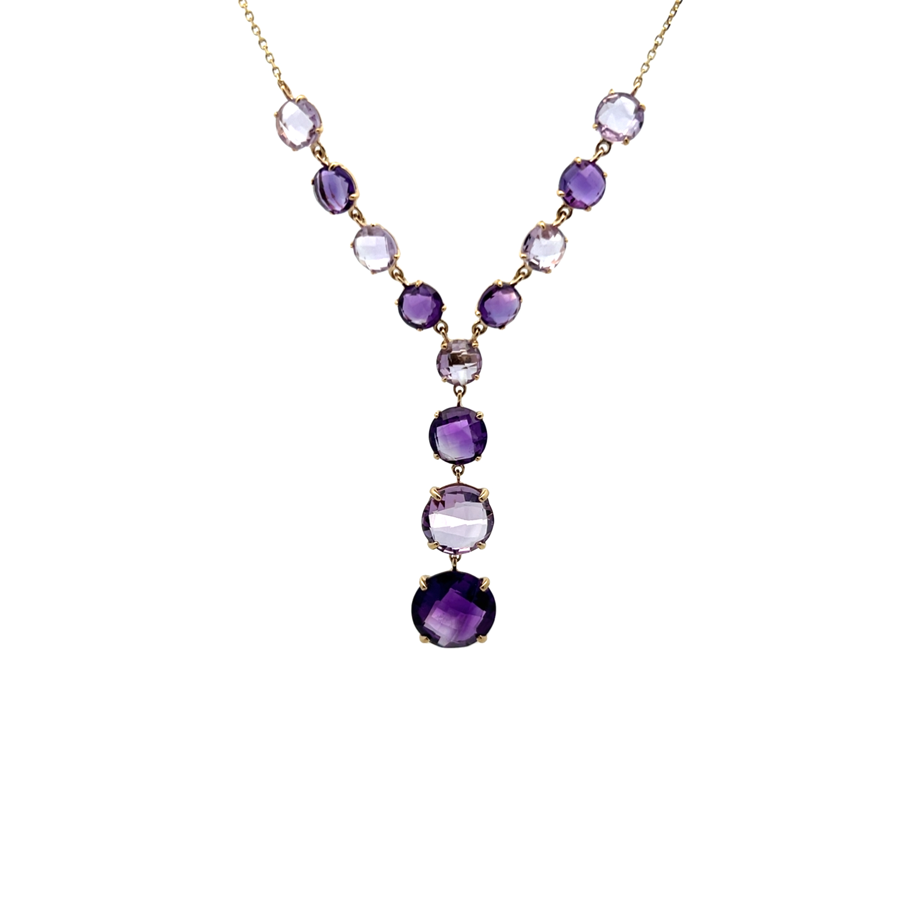 14k Yellow Gold Amethyst Y Drop Necklace